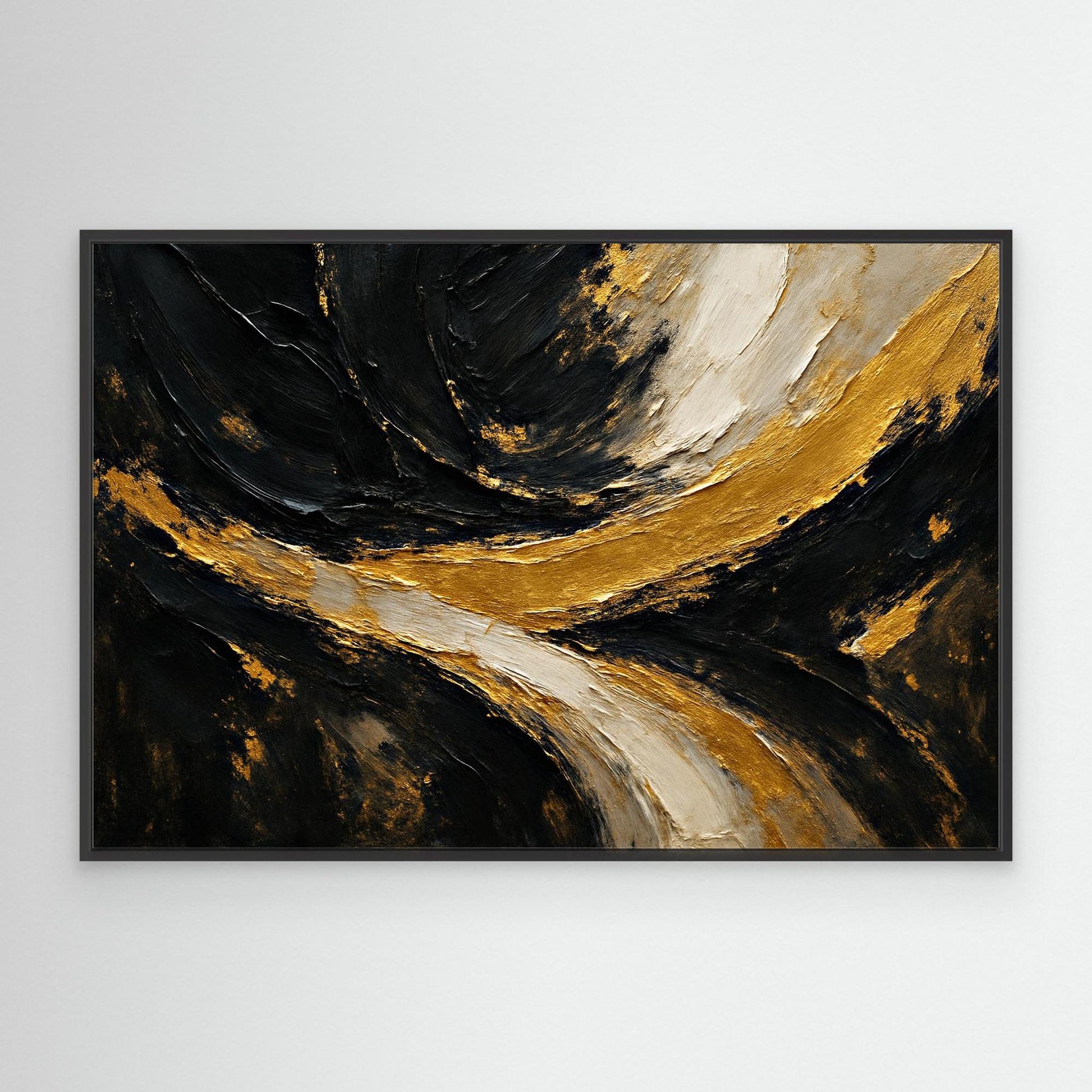 Gold and Black Abstract Canvas Wall Art – Luxury Textured Painting