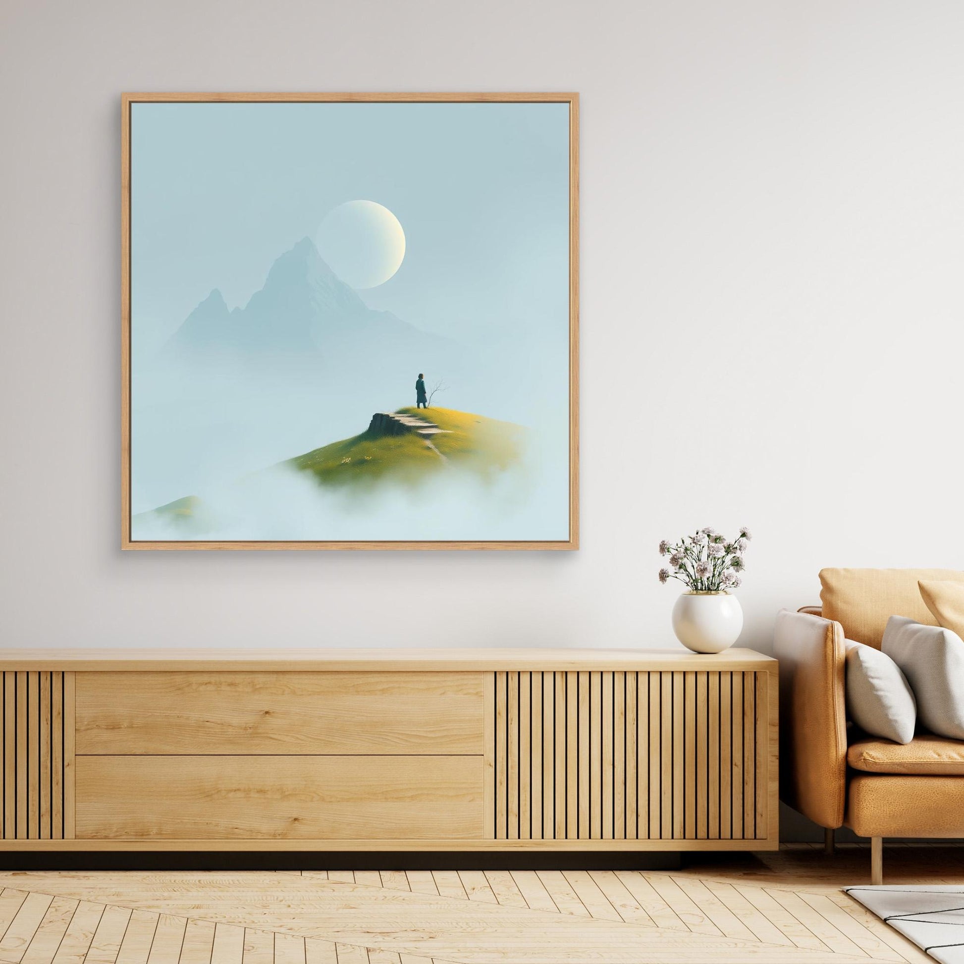 Solitude in the Mist – Minimalist Mountain Landscape Canvas Wall Art