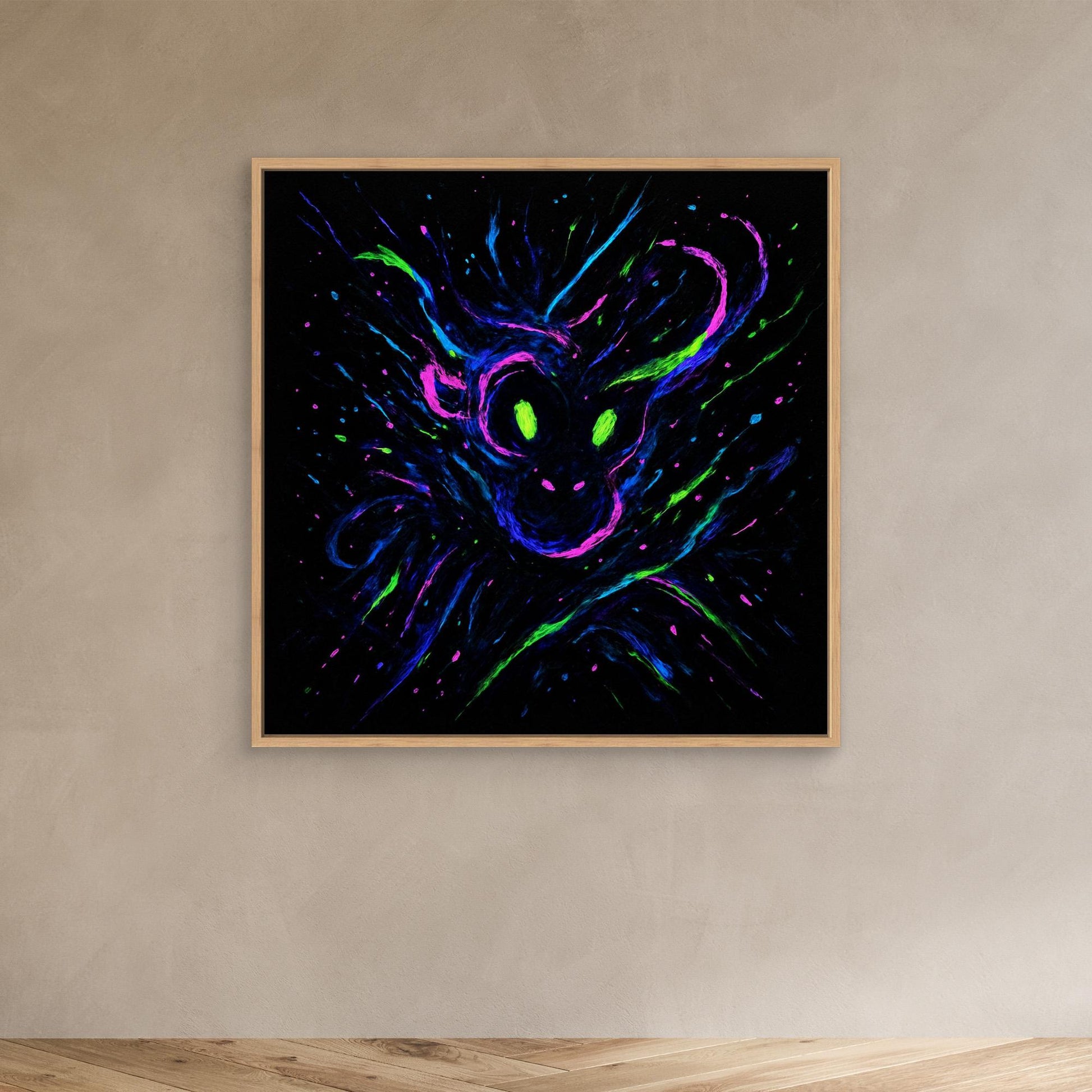 Neon Ape Spirit – Abstract Galactic Glow Canvas Wall Art | UV Reactive Alien Monkey Art Print