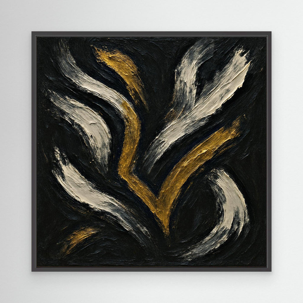Gold and White Abstract Canvas Wall Art – Flowing Brush Design
