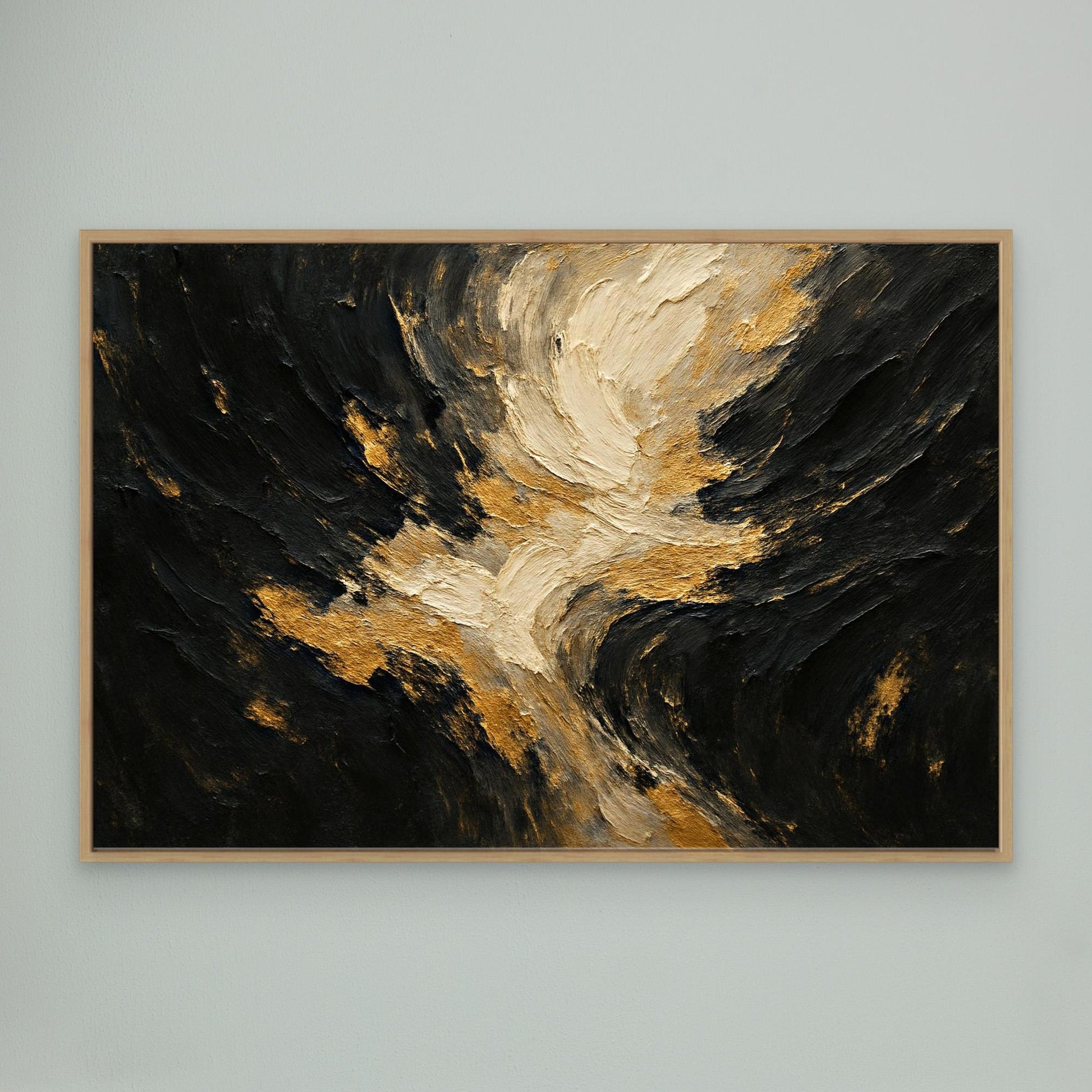 Gold and Black Textured Canvas Wall Art – Abstract Flow