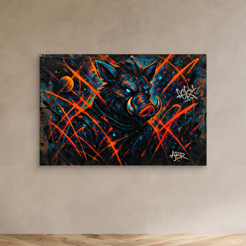Space Boar Canvas Wall Art – Neon Graffiti Style