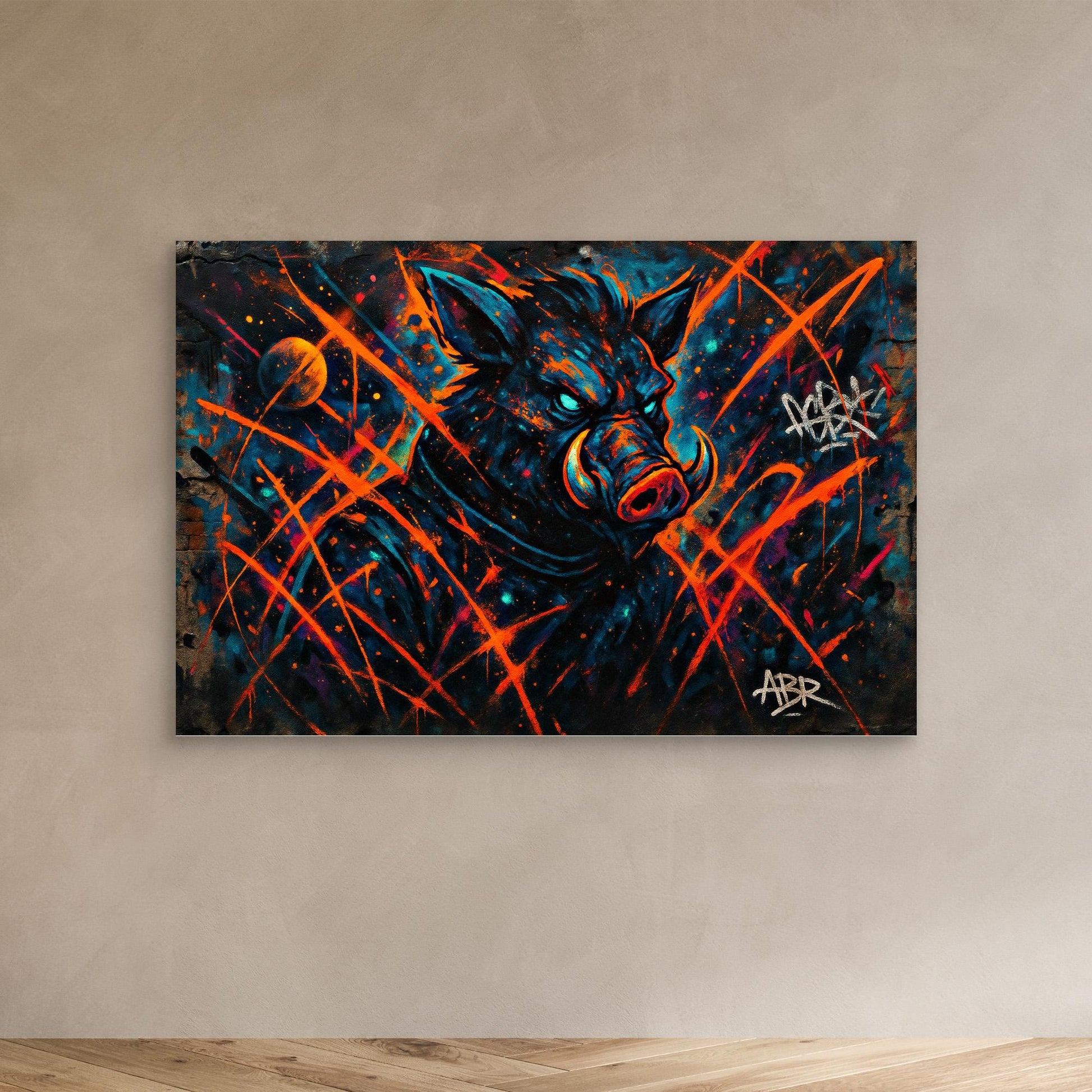 Space Boar Canvas Wall Art – Neon Graffiti Style