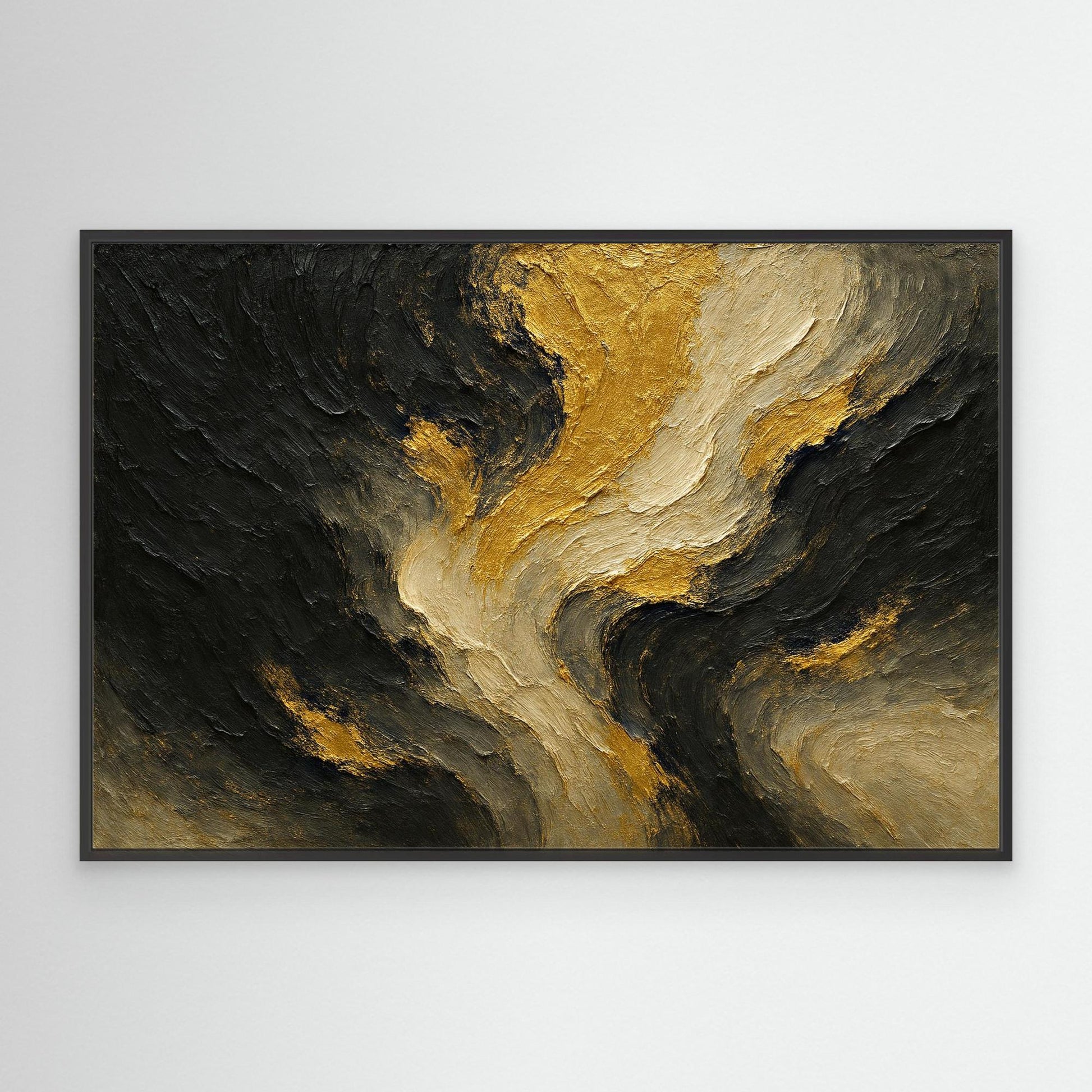 Gold and Black Abstract Canvas Wall Art – Modern Textured Print