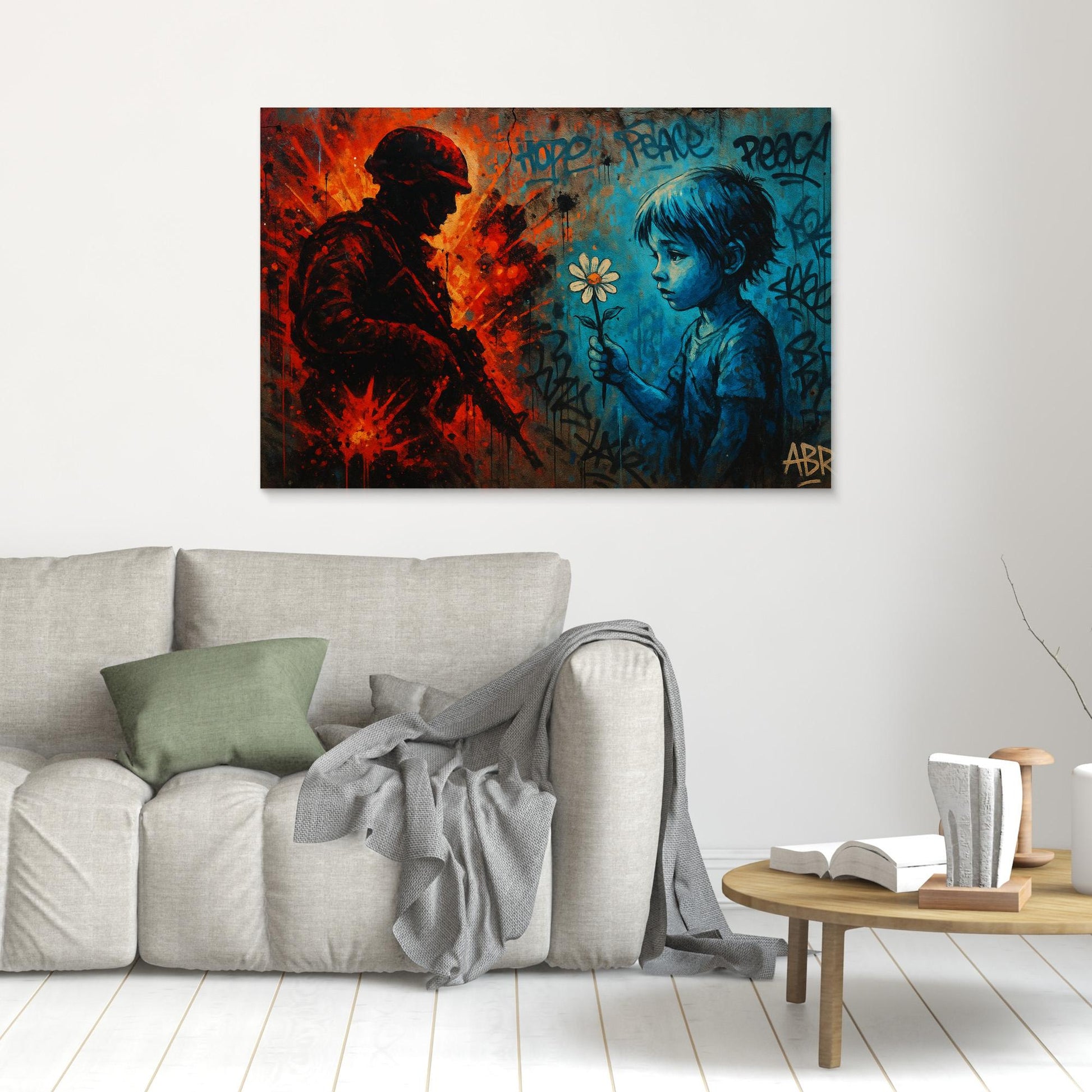 Peace vs War Canvas Wall Art – Graffiti Style Statement Print