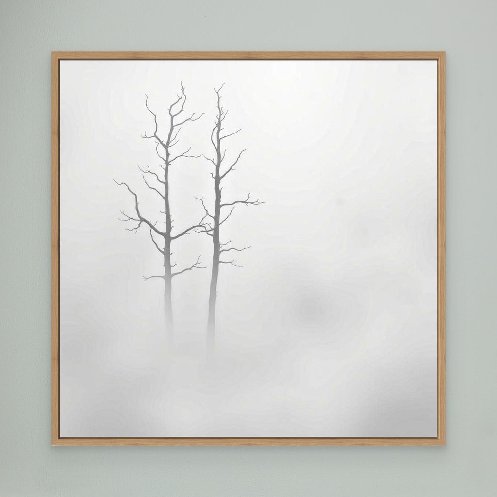 Echoes in the Fog – Minimalist Black and White Nature Canvas Art | Misty Trees Wall Decor