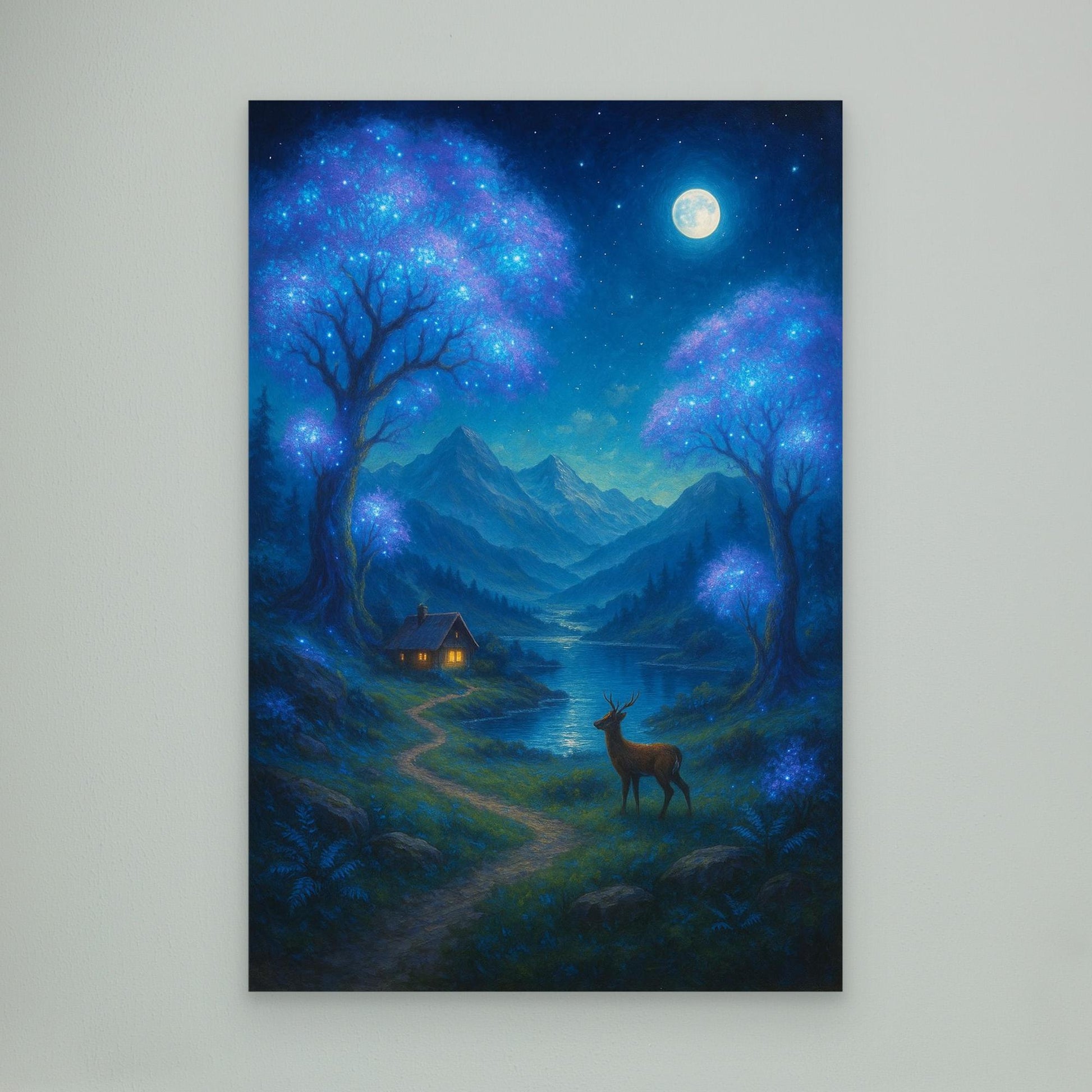 Moonlit Forest Dreams – Enchanted Night Landscape Canvas Wall Art Print