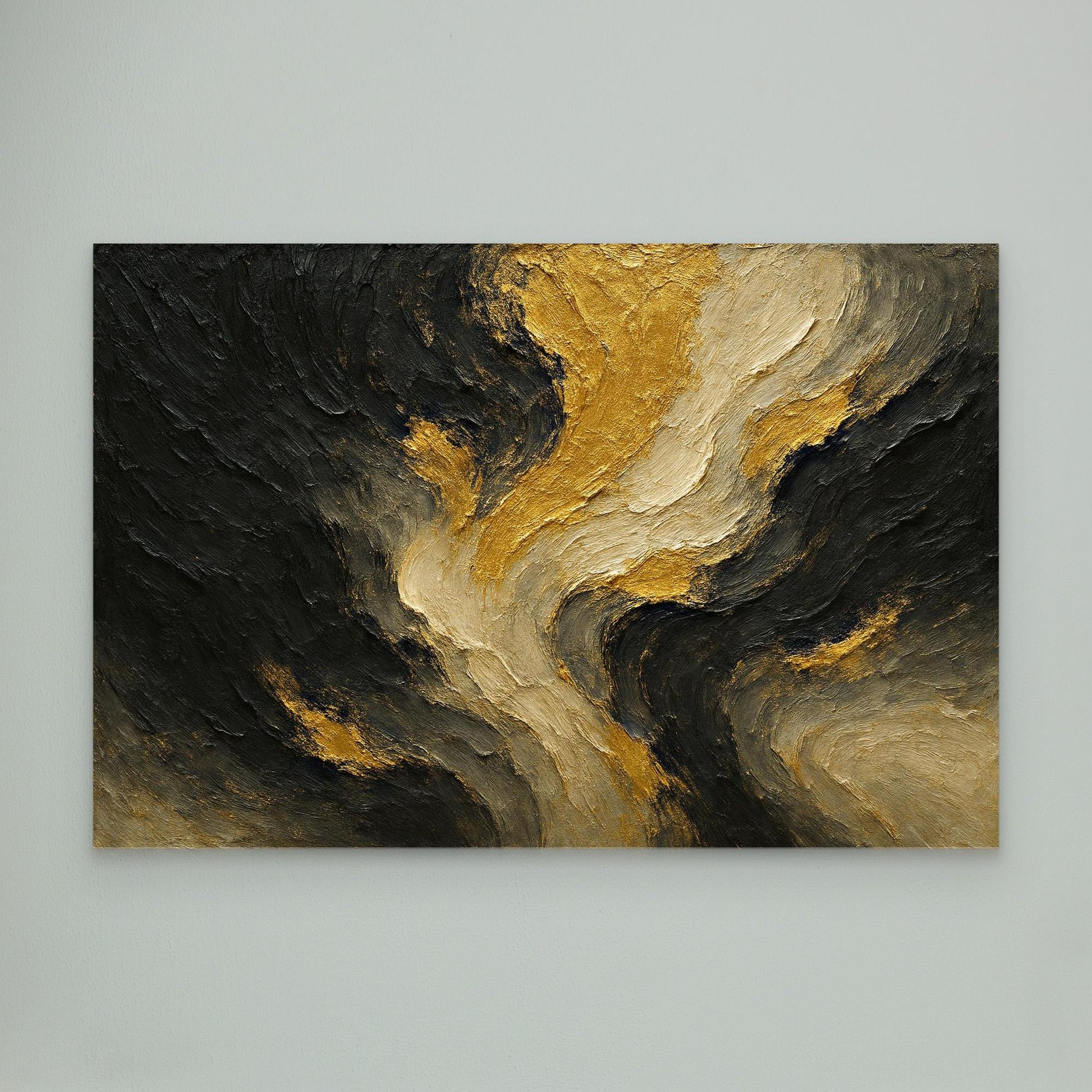 Gold and Black Abstract Canvas Wall Art – Modern Textured Print