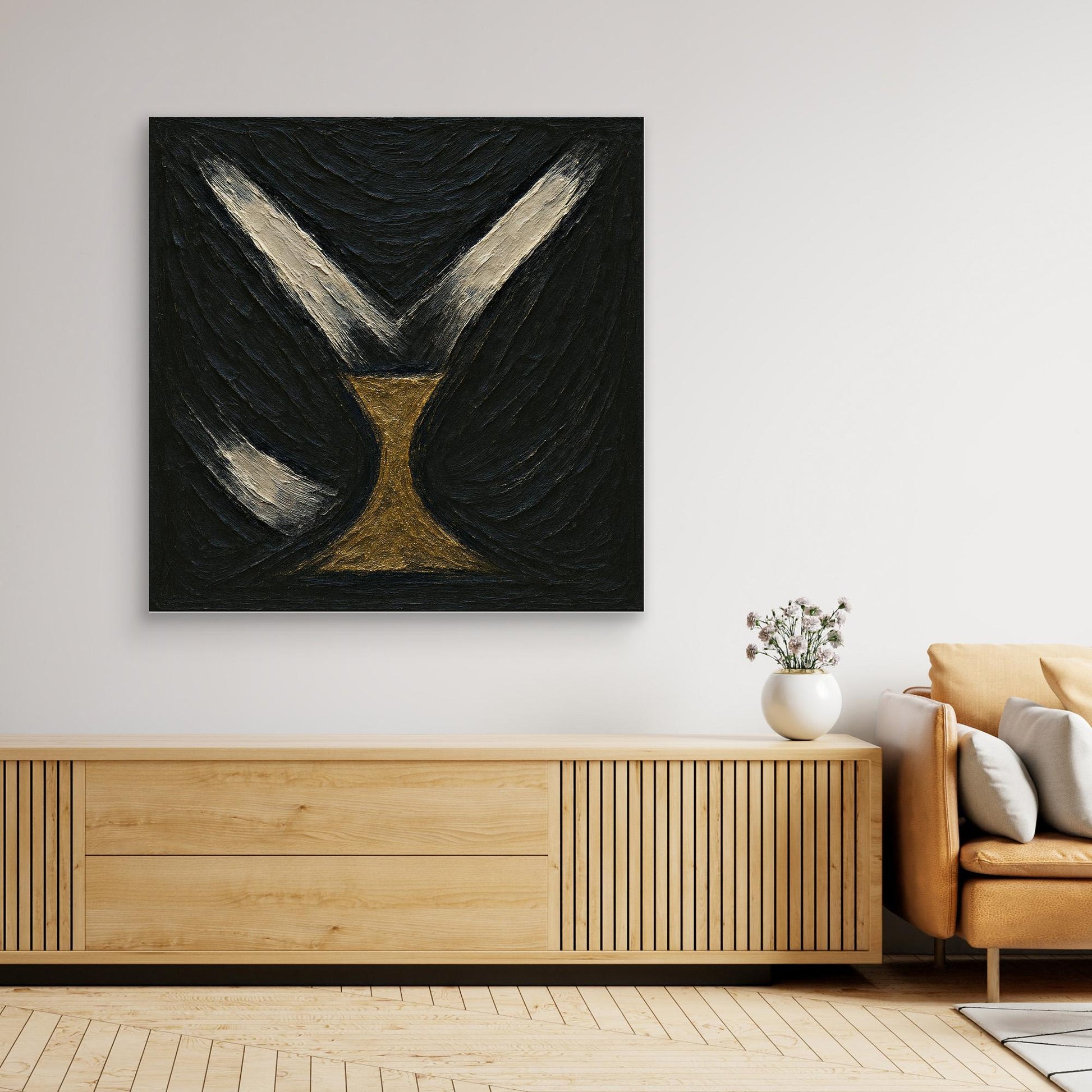 Golden Abstract Hourglass Canvas Wall Art