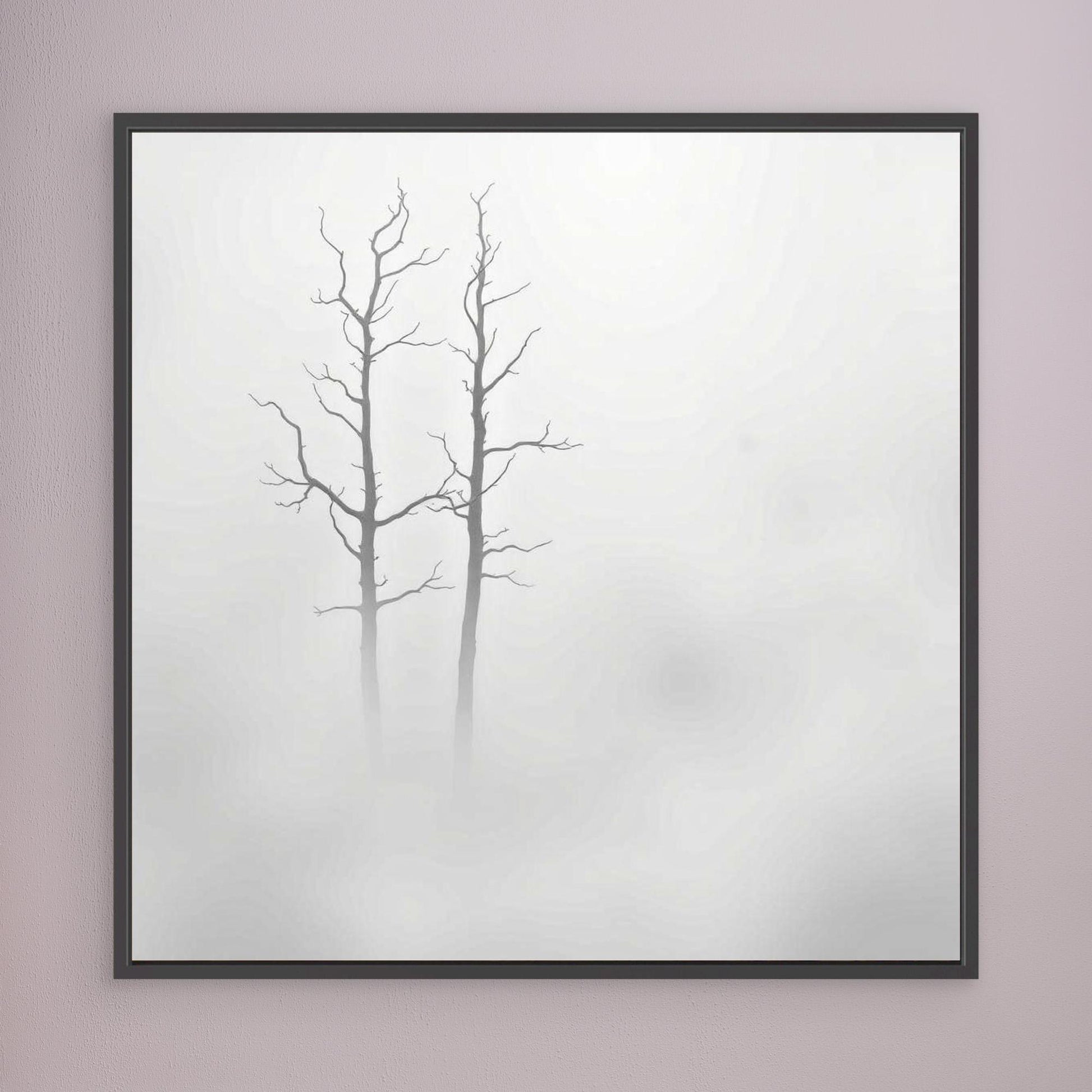 Echoes in the Fog – Minimalist Black and White Nature Canvas Art | Misty Trees Wall Decor