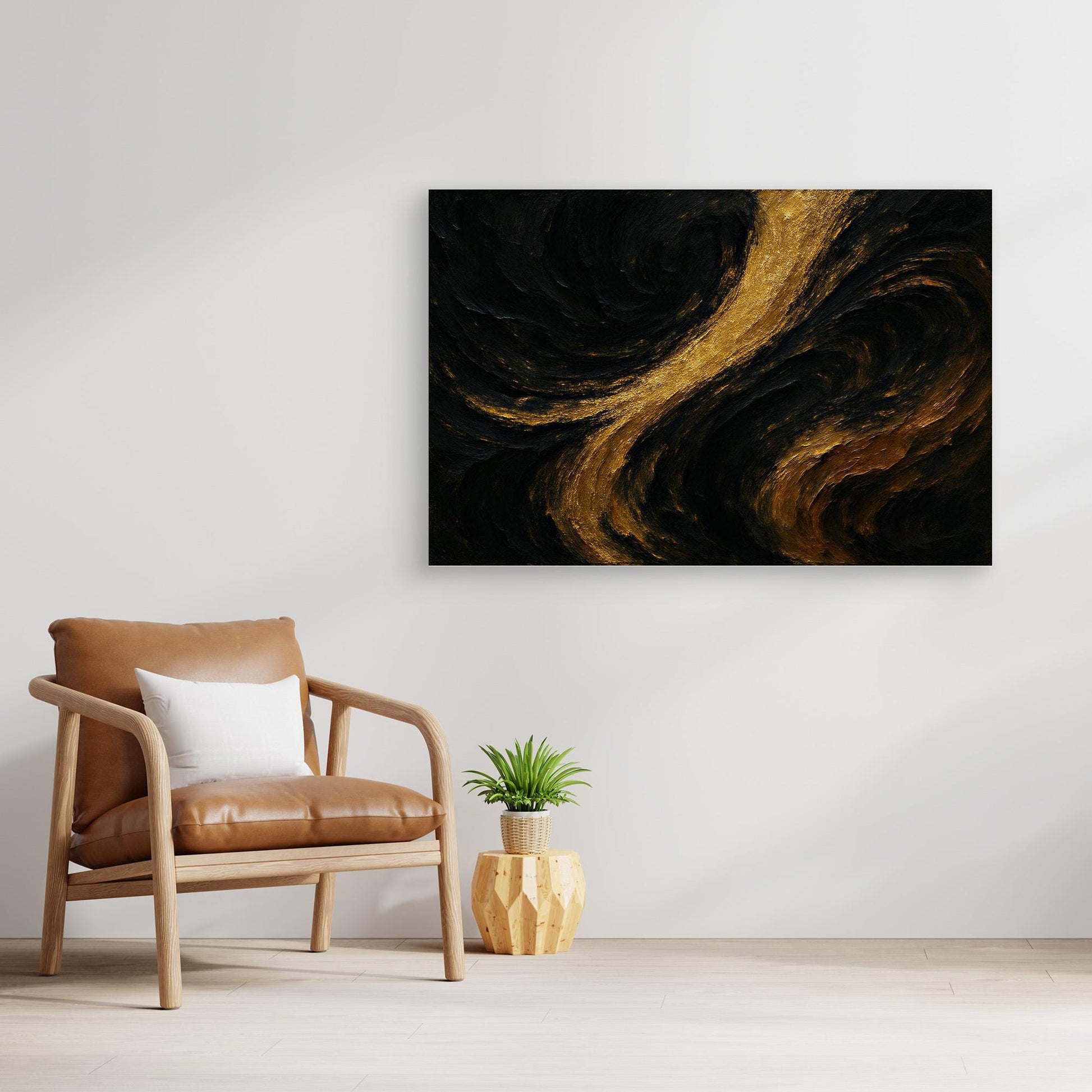 Gold and Black Abstract Canvas Wall Art – Luxury Textured Print