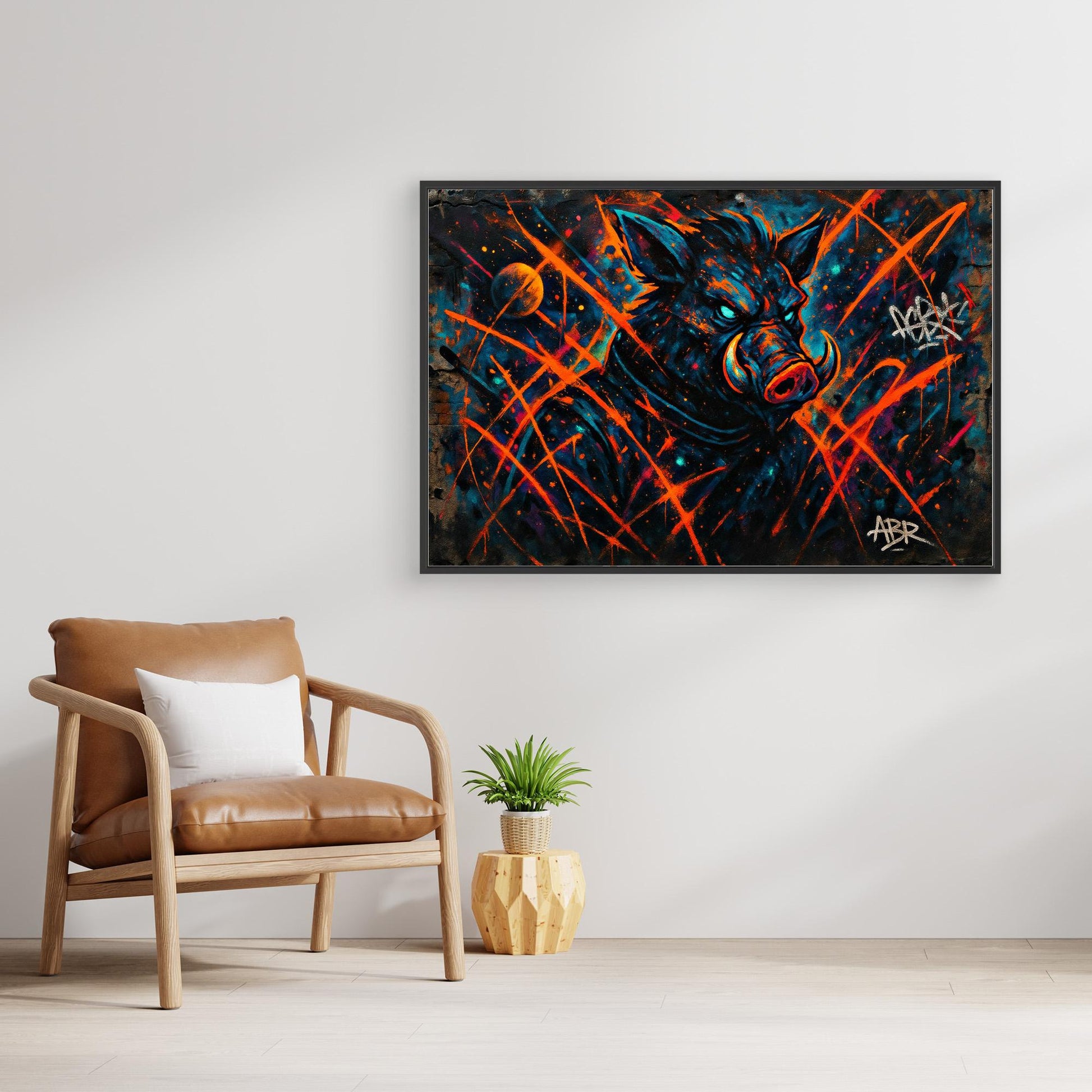 Space Boar Canvas Wall Art – Neon Graffiti Style