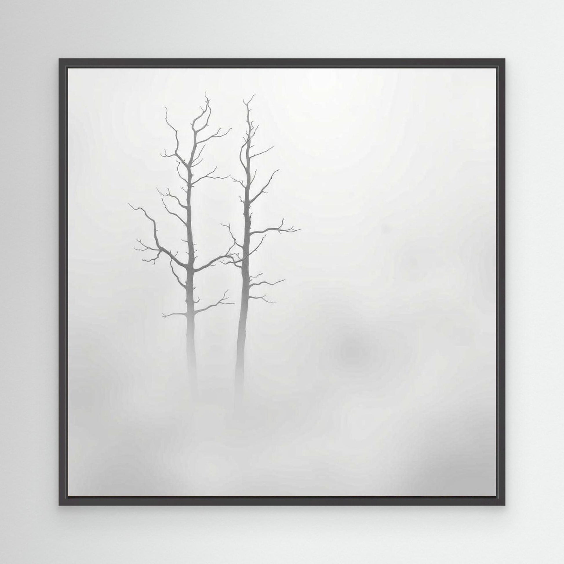 Echoes in the Fog – Minimalist Black and White Nature Canvas Art | Misty Trees Wall Decor