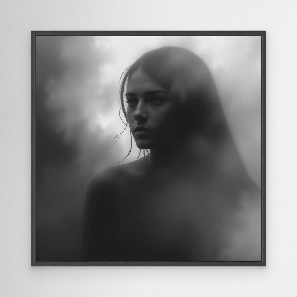 Veiled in Shadows – Black and White Portrait Canvas Print | Emotional Fine Art Photography