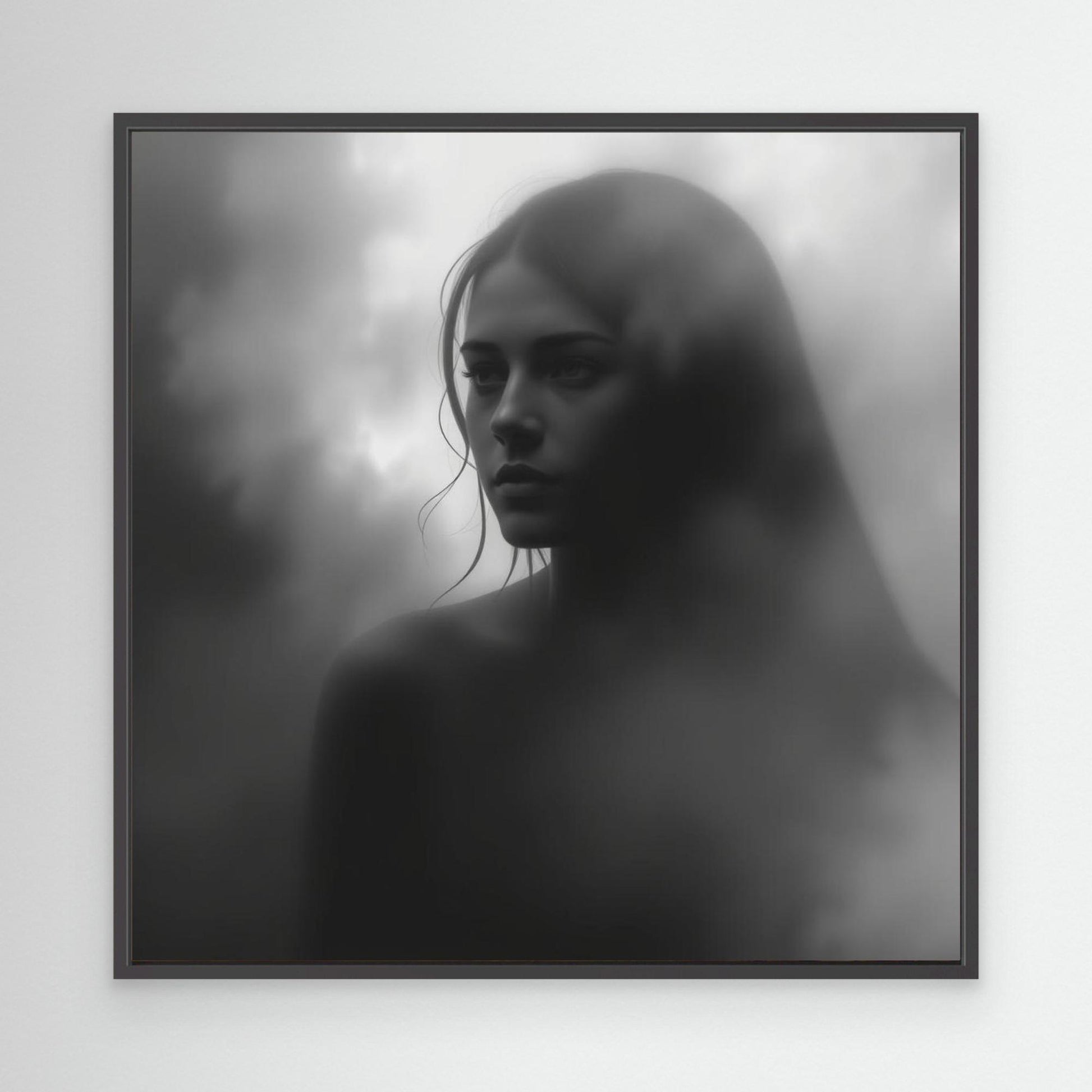 Veiled in Shadows – Black and White Portrait Canvas Print | Emotional Fine Art Photography
