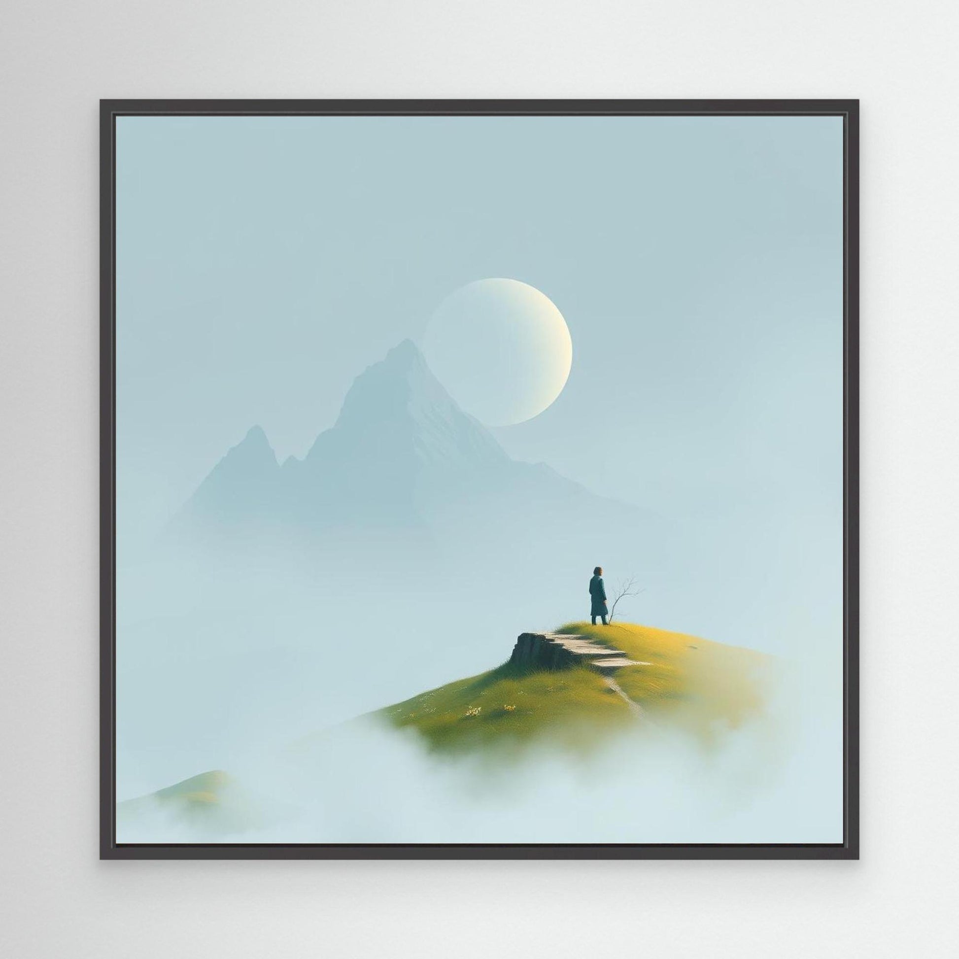Solitude in the Mist – Minimalist Mountain Landscape Canvas Wall Art