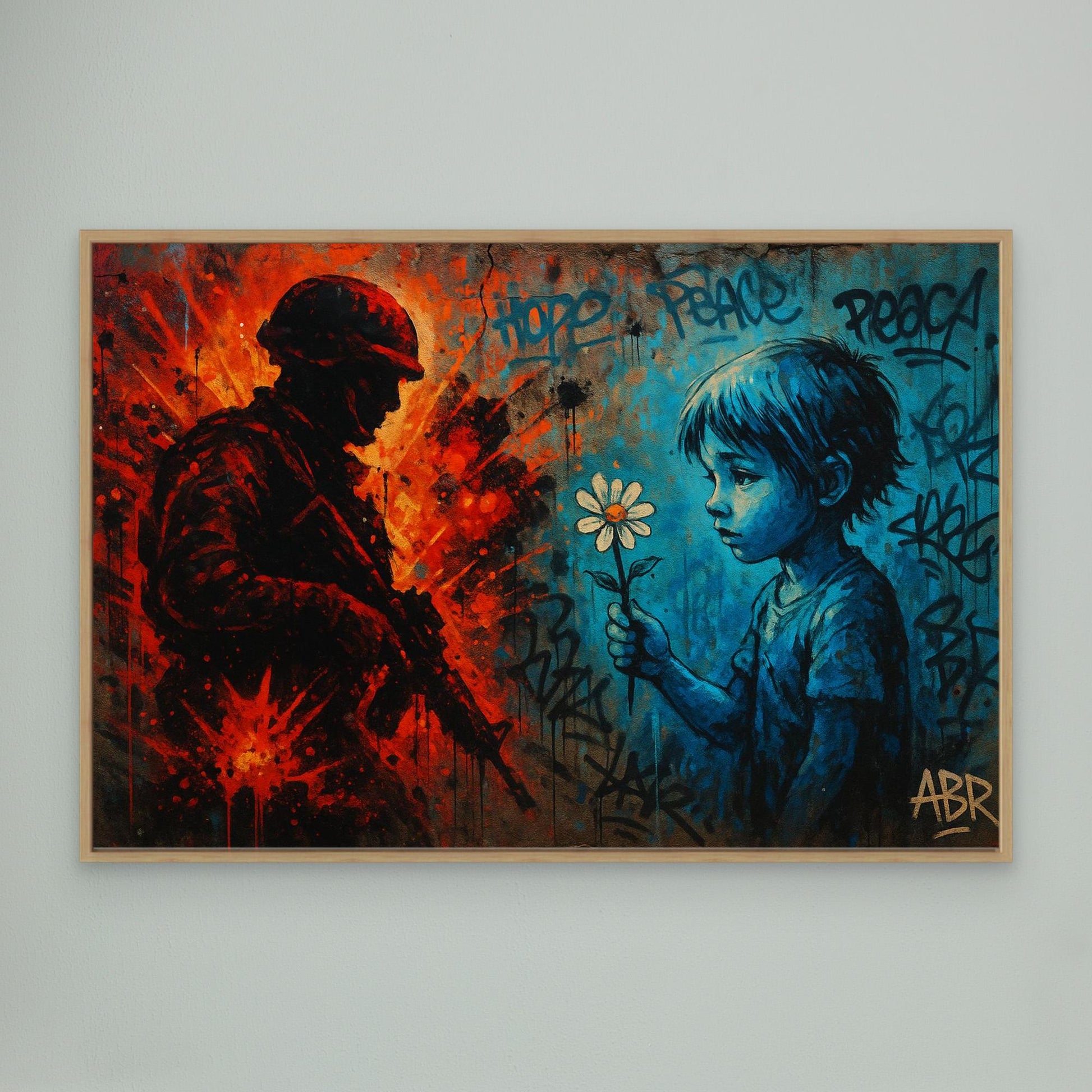 Peace vs War Canvas Wall Art – Graffiti Style Statement Print