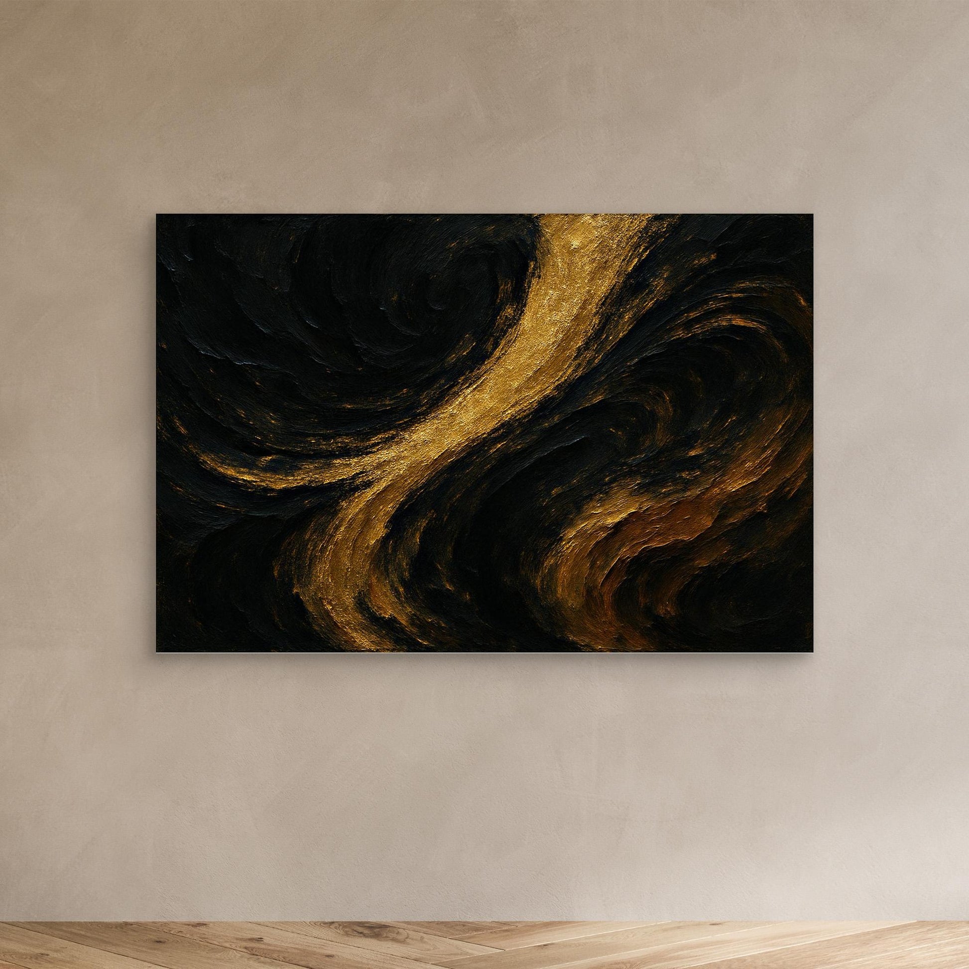 Gold and Black Abstract Canvas Wall Art – Luxury Textured Print