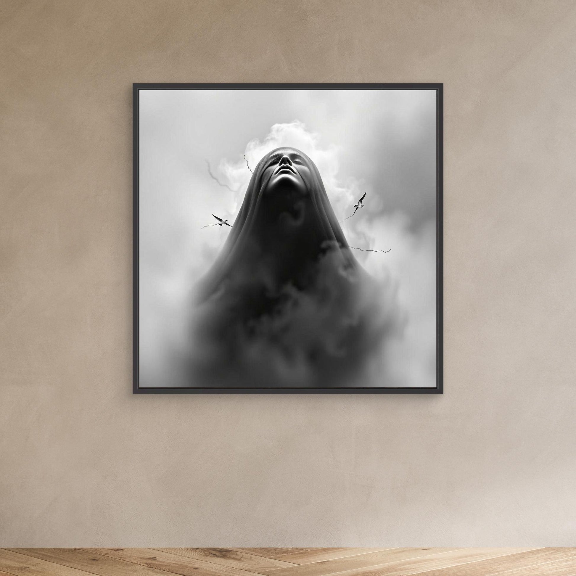 Ascension Through the Storm – Surreal Black and White Canvas Wall Art