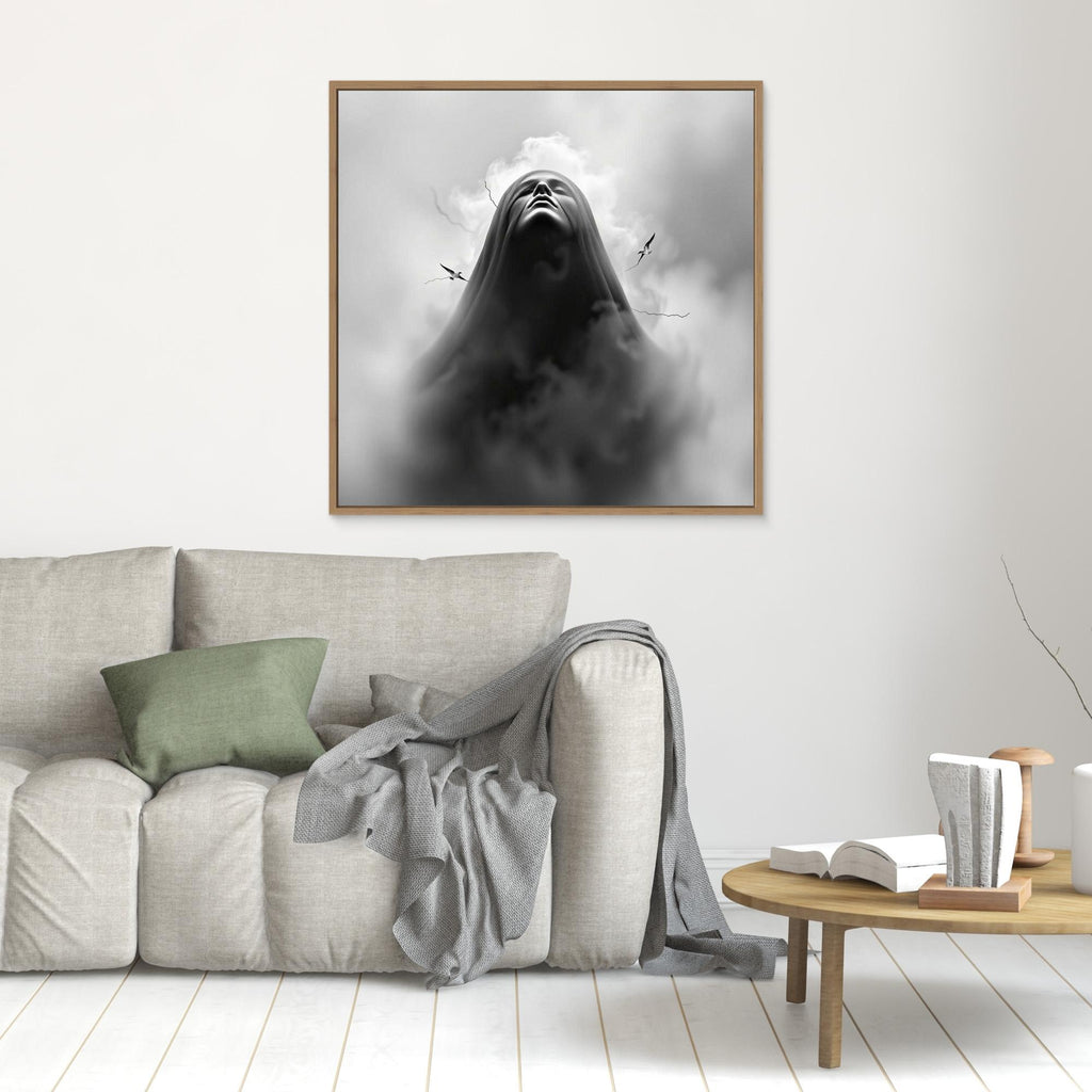 Ascension Through the Storm – Surreal Black and White Canvas Wall Art