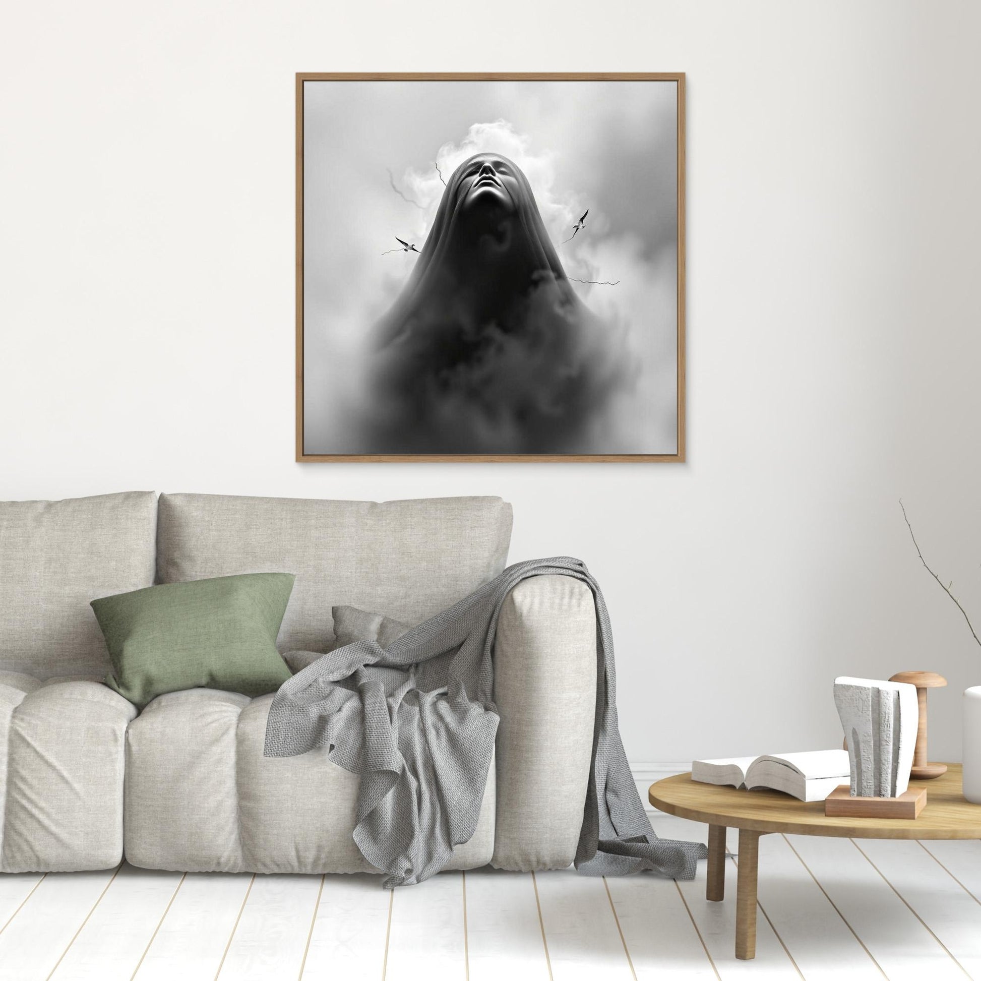 Ascension Through the Storm – Surreal Black and White Canvas Wall Art