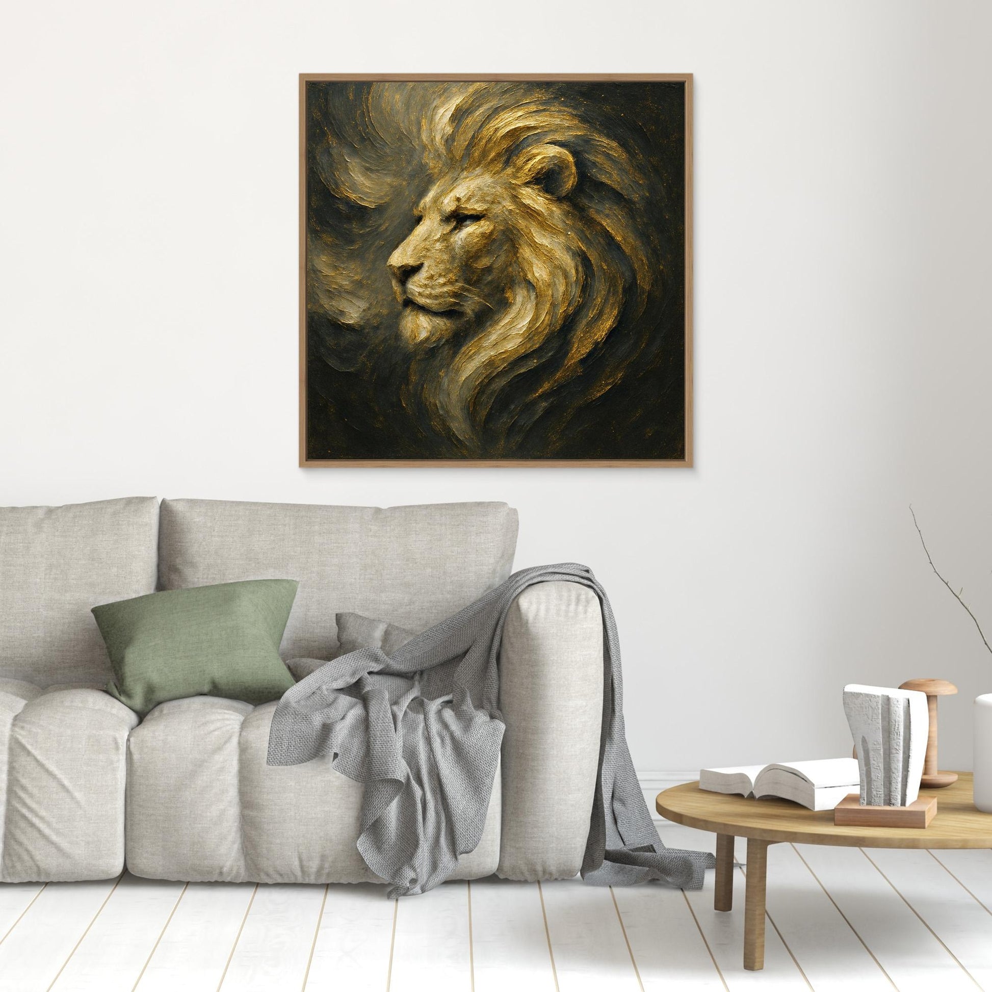 Golden Lion Canvas Wall Art – Regal Abstract Animal Print