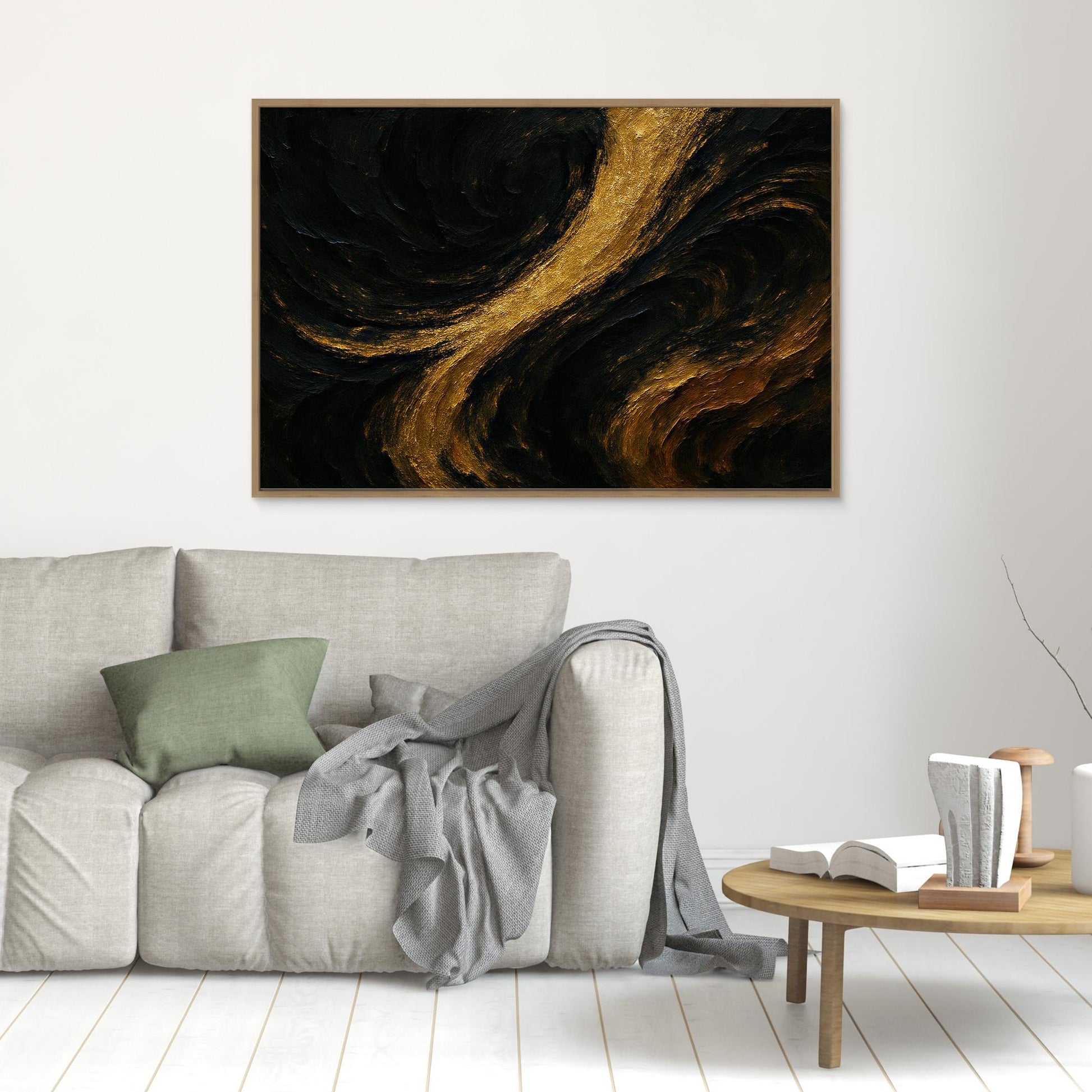Gold and Black Abstract Canvas Wall Art – Luxury Textured Print