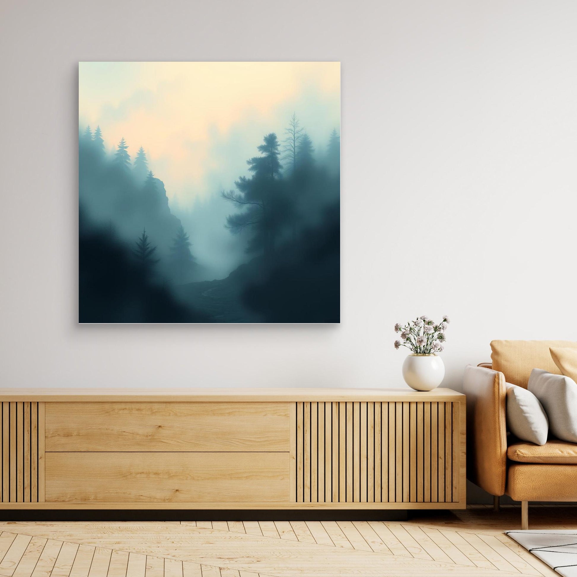 Misty Forest Silence – Minimalist Nature Canvas Wall Art for Calm Interiors