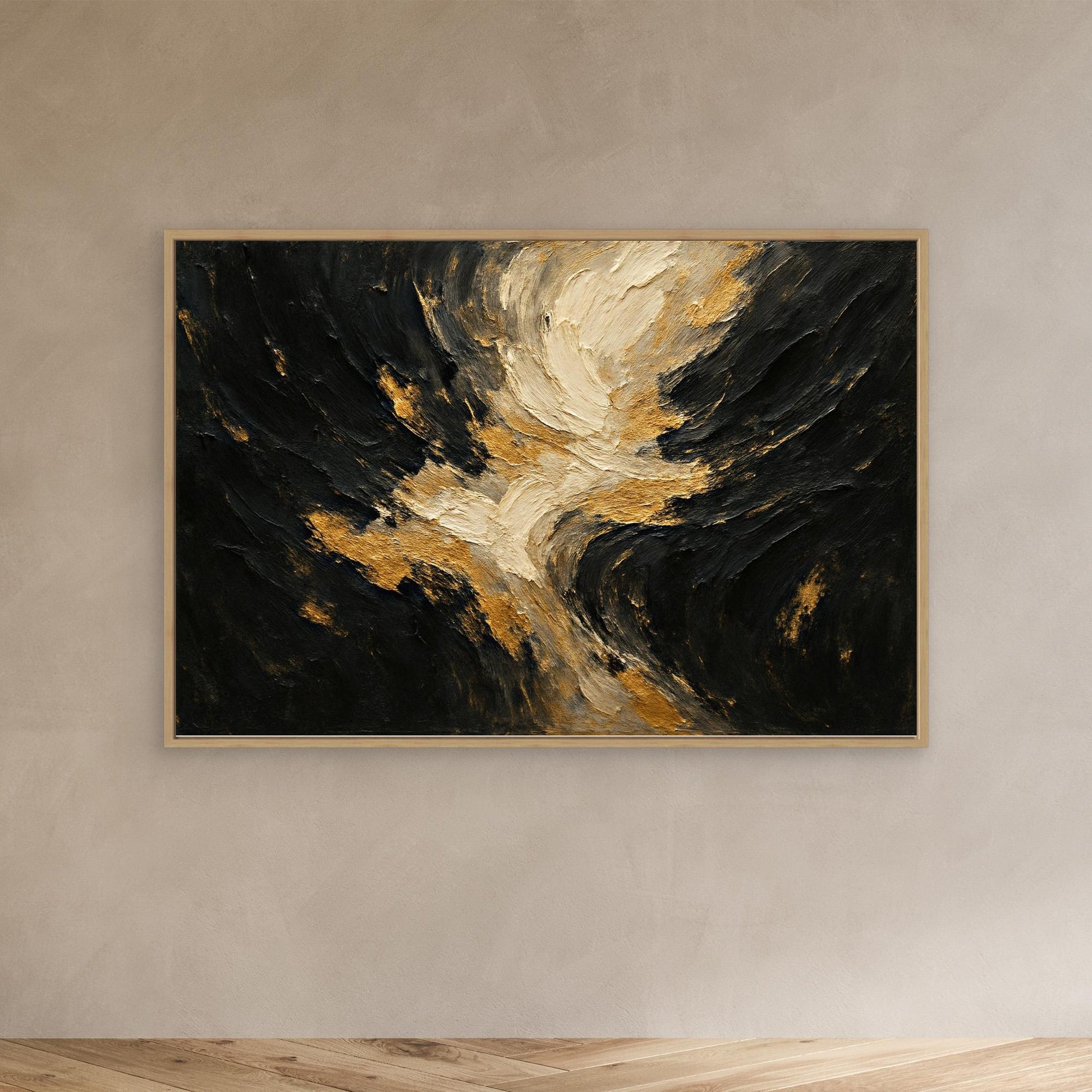 Gold and Black Textured Canvas Wall Art – Abstract Flow