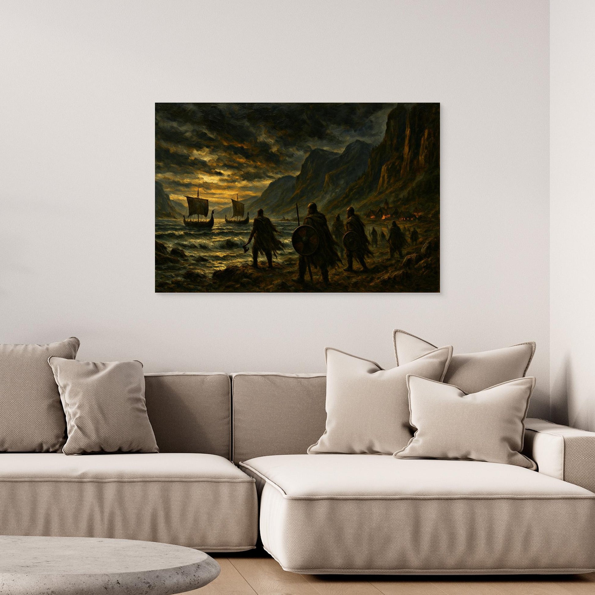 Viking Warships at Sunset – Canvas Wall Art