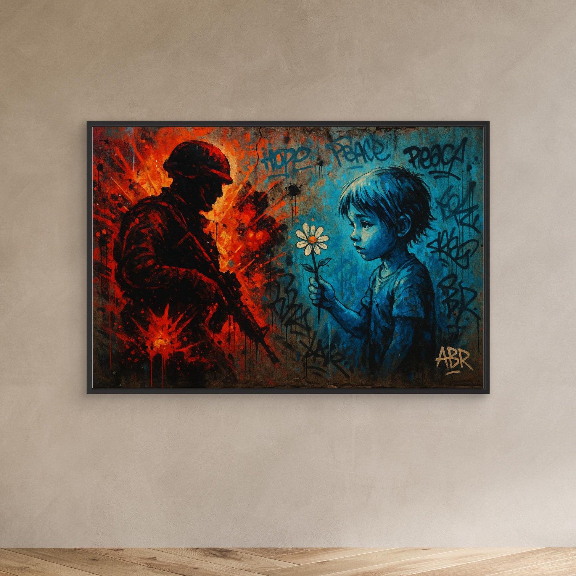 Peace vs War Canvas Wall Art – Graffiti Style Statement Print