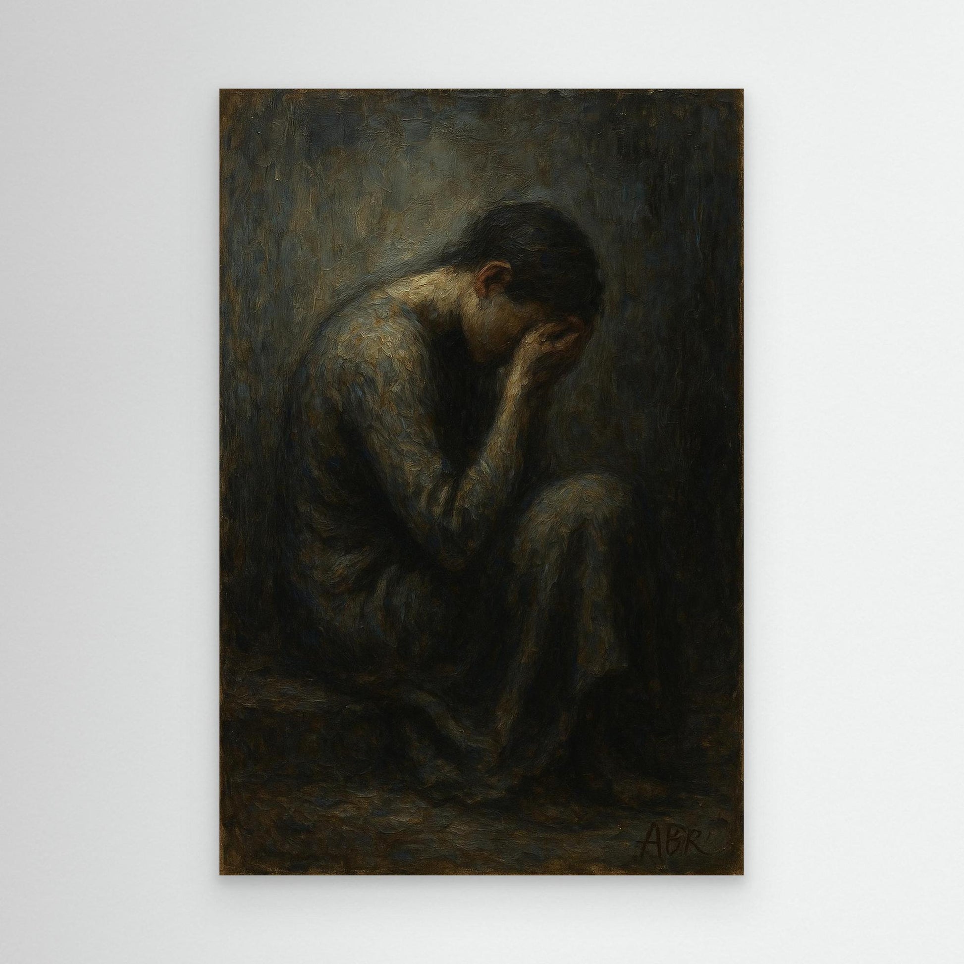 Dark Figurative Canvas Wall Art – Grief in Silence