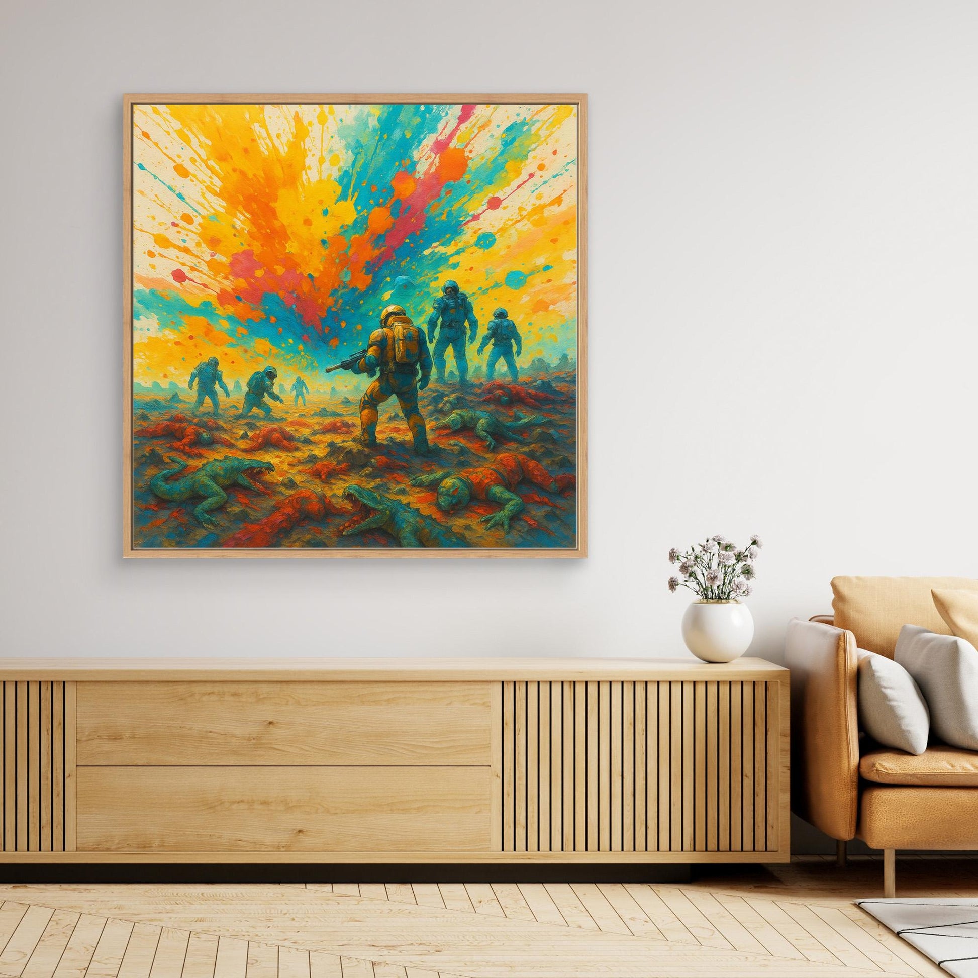 Galactic Apes: Explosion of Victory – Colorful Sci-Fi Canvas Wall Art Print