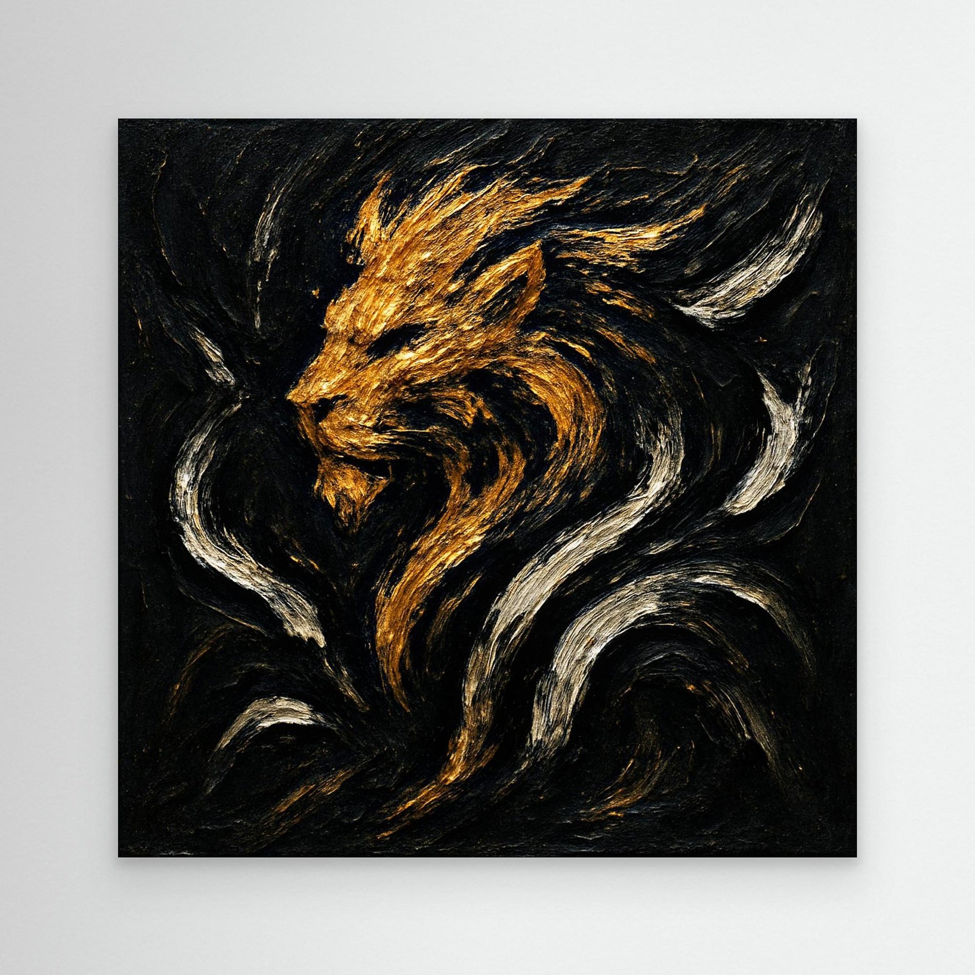Abstract Lion Canvas Wall Art – Gold and Black Modern Print
