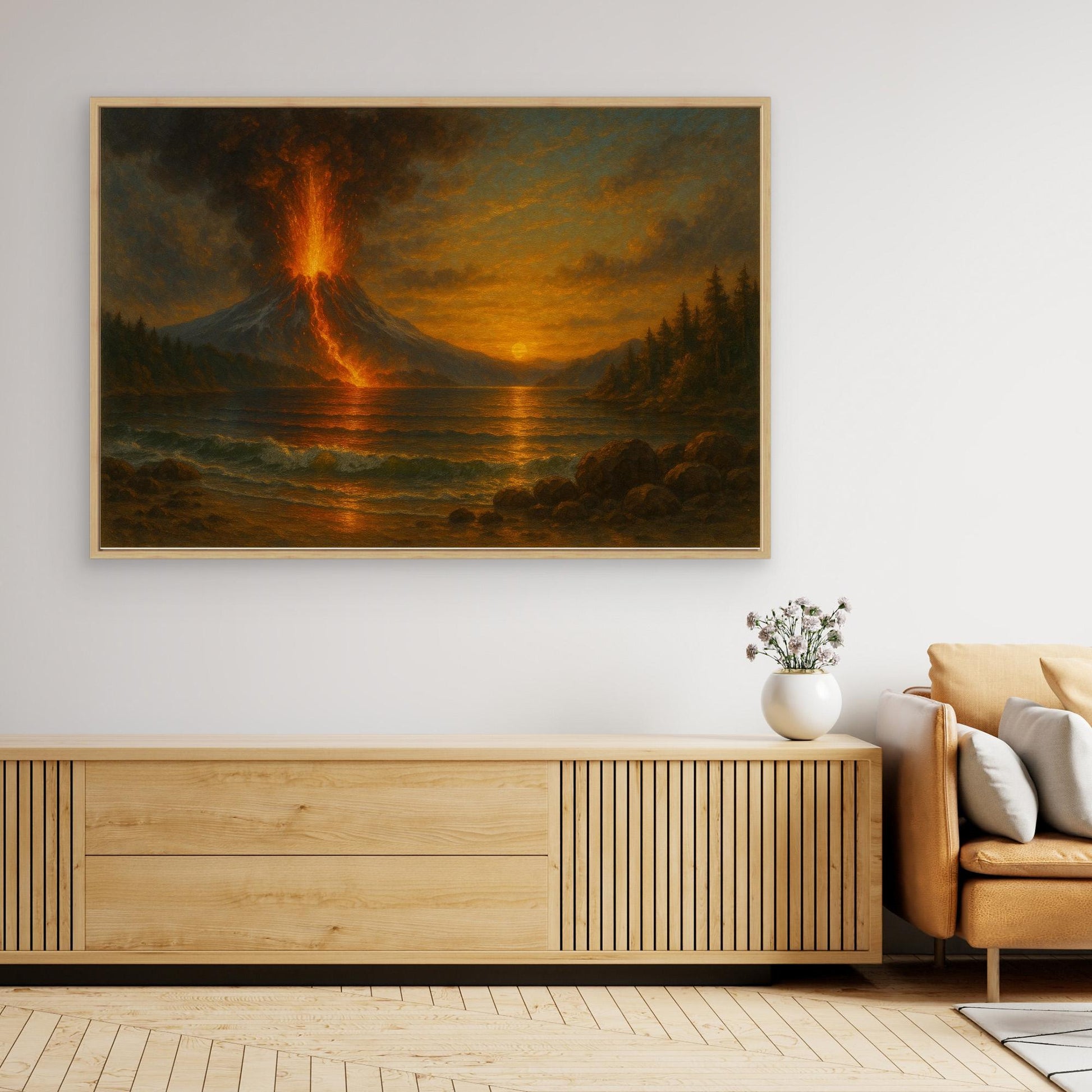 “Eruption at Sunset” – Dramatic Volcanic Landscape Canvas Wall Art
