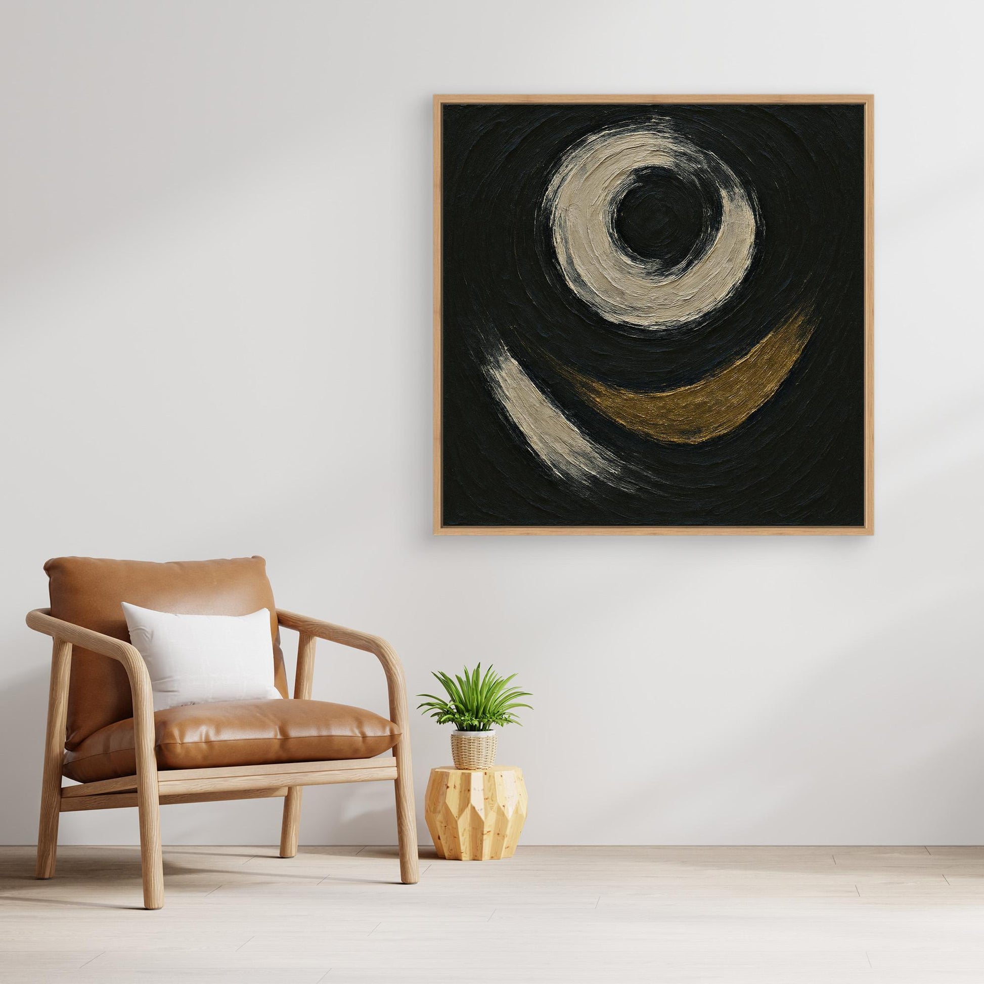 Abstract Circle Canvas Wall Art – Textured Black and Gold Print