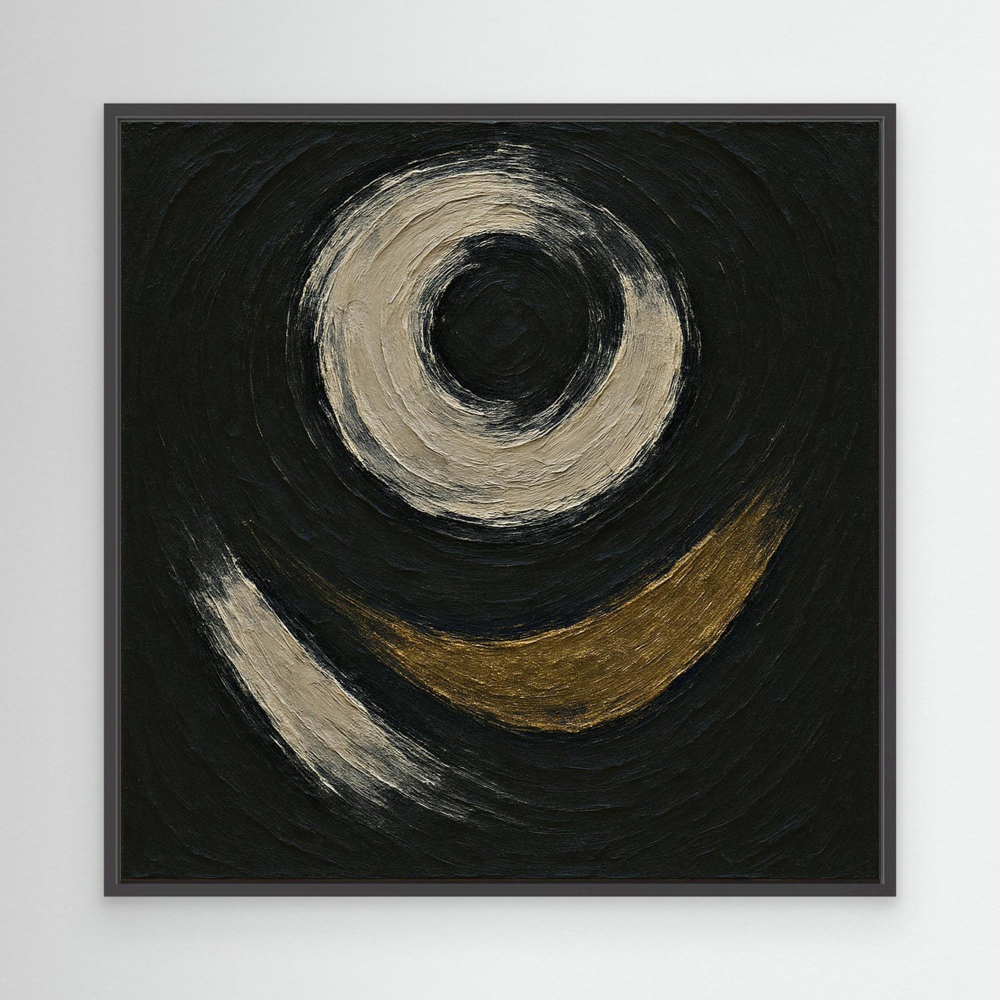 Abstract Circle Canvas Wall Art – Textured Black and Gold Print