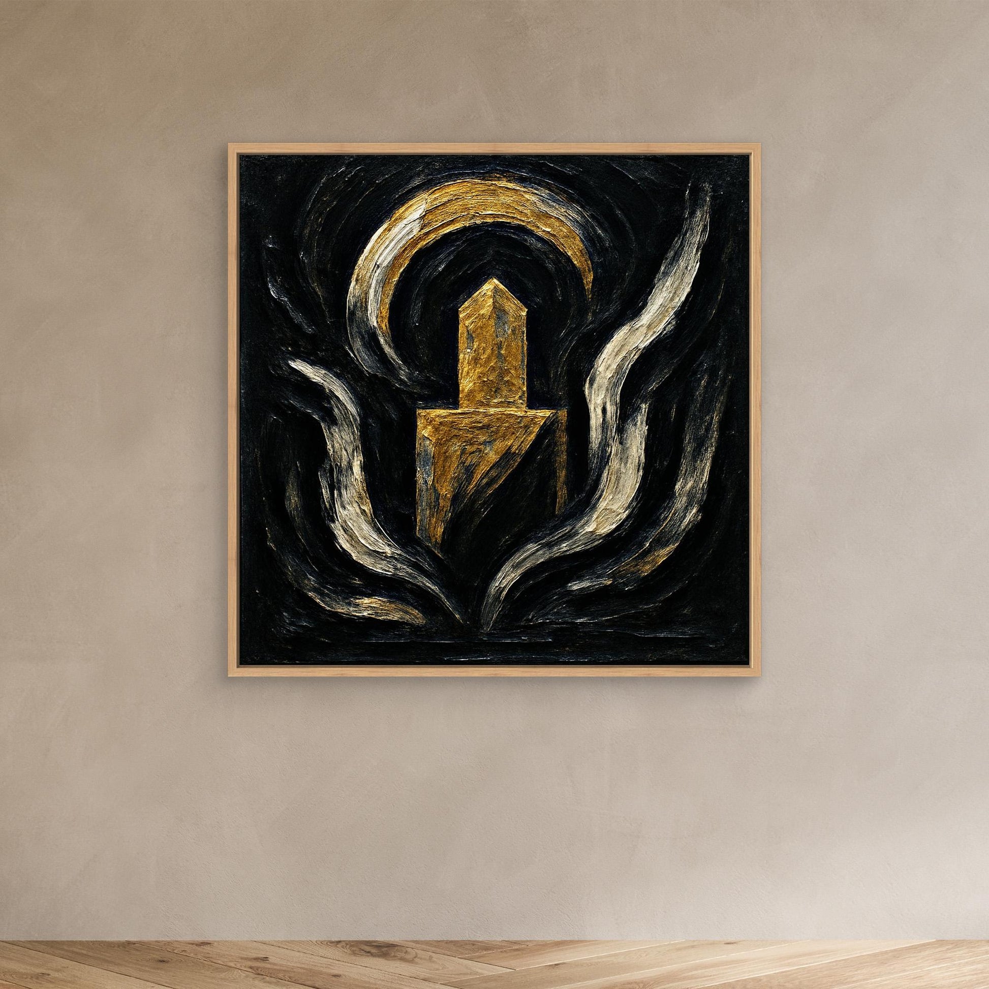 Abstract Monument Canvas Wall Art in Black and Gold