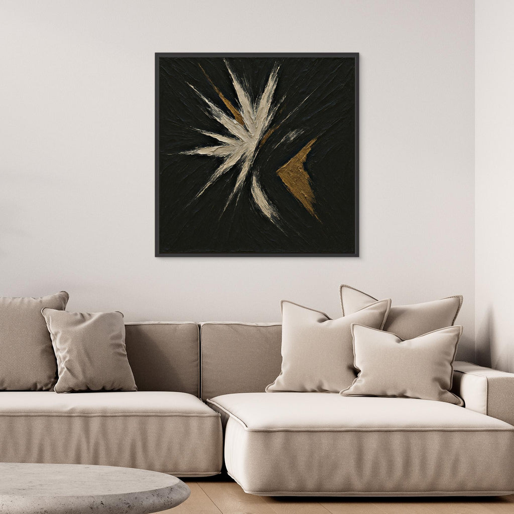 Abstract Starburst Canvas Wall Art – Black, Gold & Ivory
