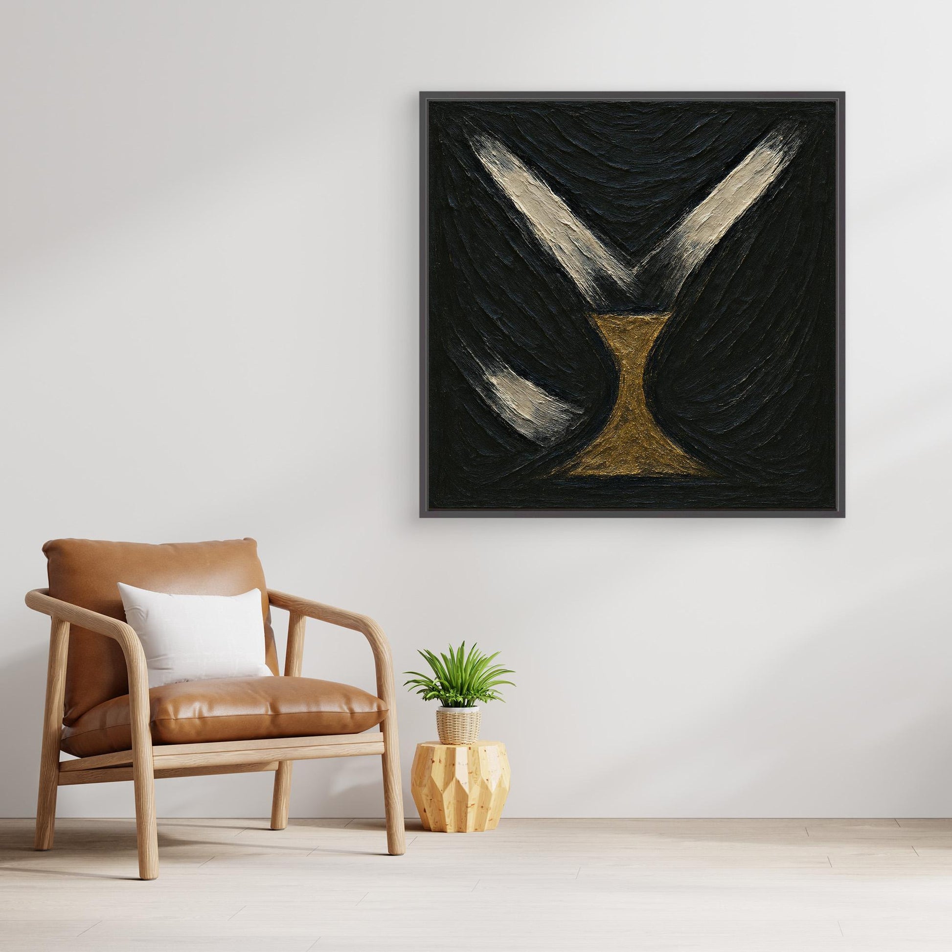 Golden Abstract Hourglass Canvas Wall Art