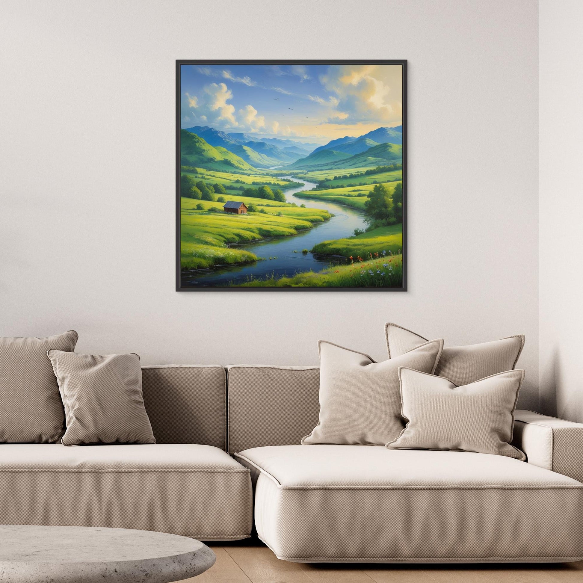 Valley of Light – Peaceful Mountain River Landscape Canvas