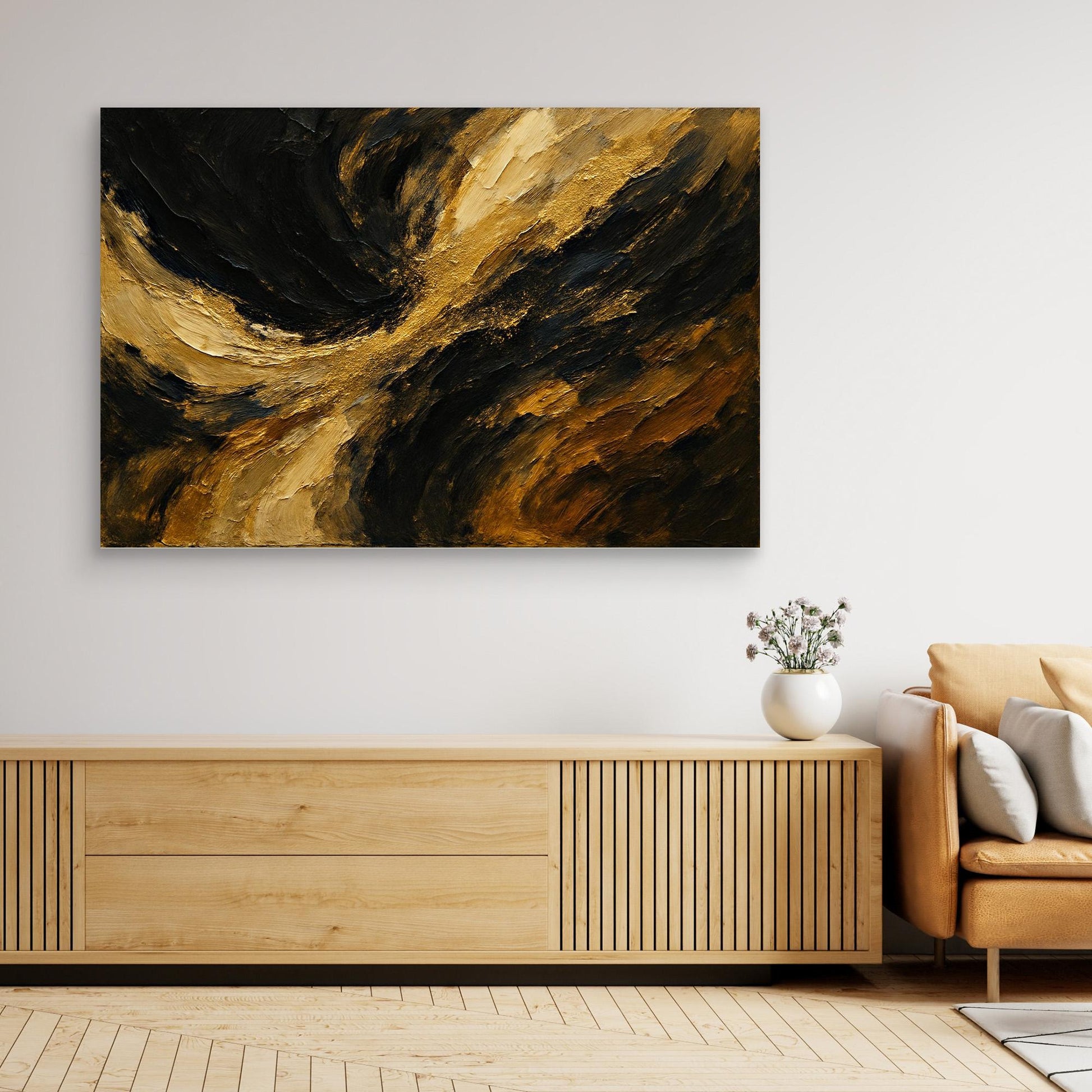Gold and Black Abstract Canvas Wall Art