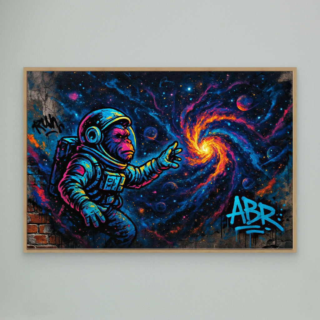 Astronaut Ape Canvas Wall Art – Neon Space Graffiti Print