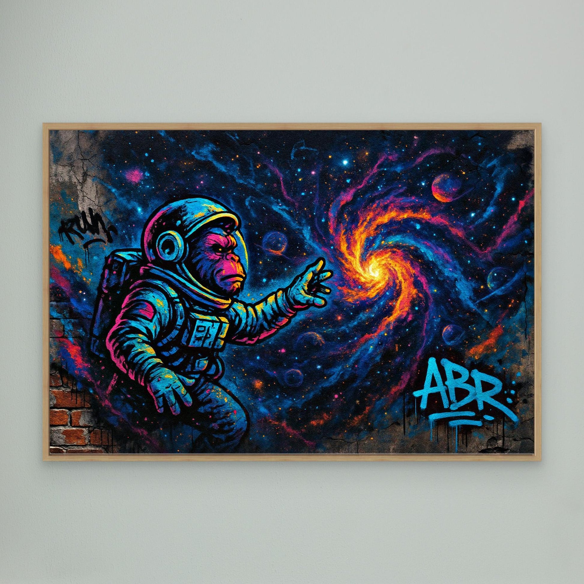 Astronaut Ape Canvas Wall Art – Neon Space Graffiti Print