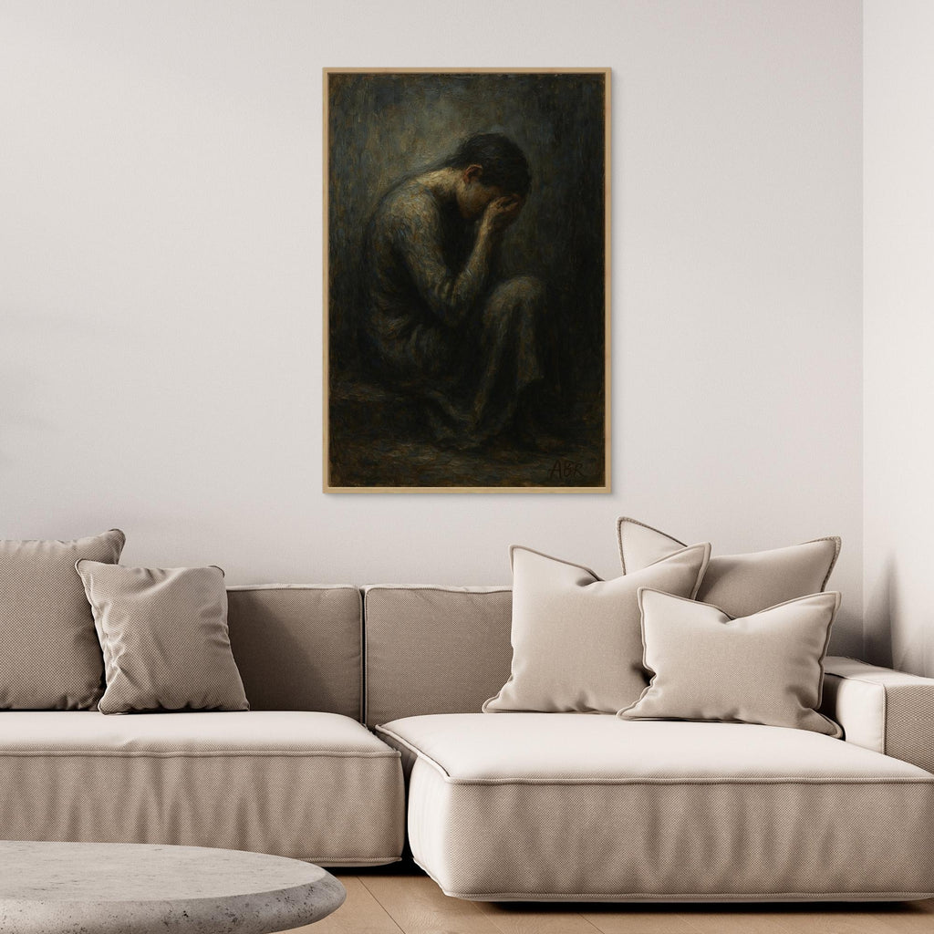 Dark Figurative Canvas Wall Art – Grief in Silence