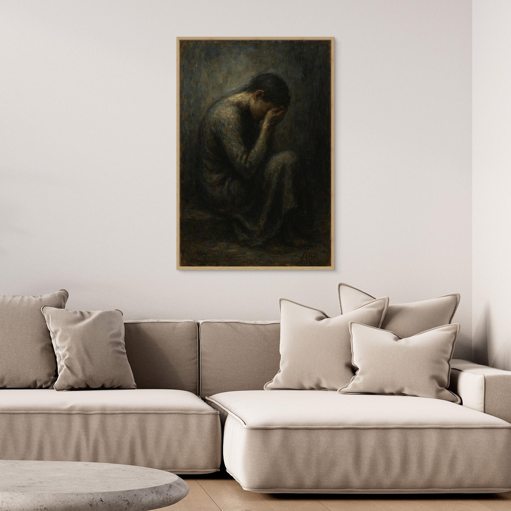 Dark Figurative Canvas Wall Art – Grief in Silence