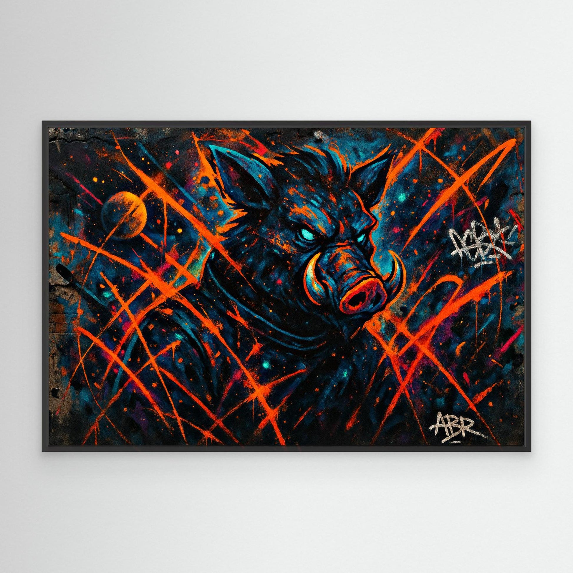 Space Boar Canvas Wall Art – Neon Graffiti Style