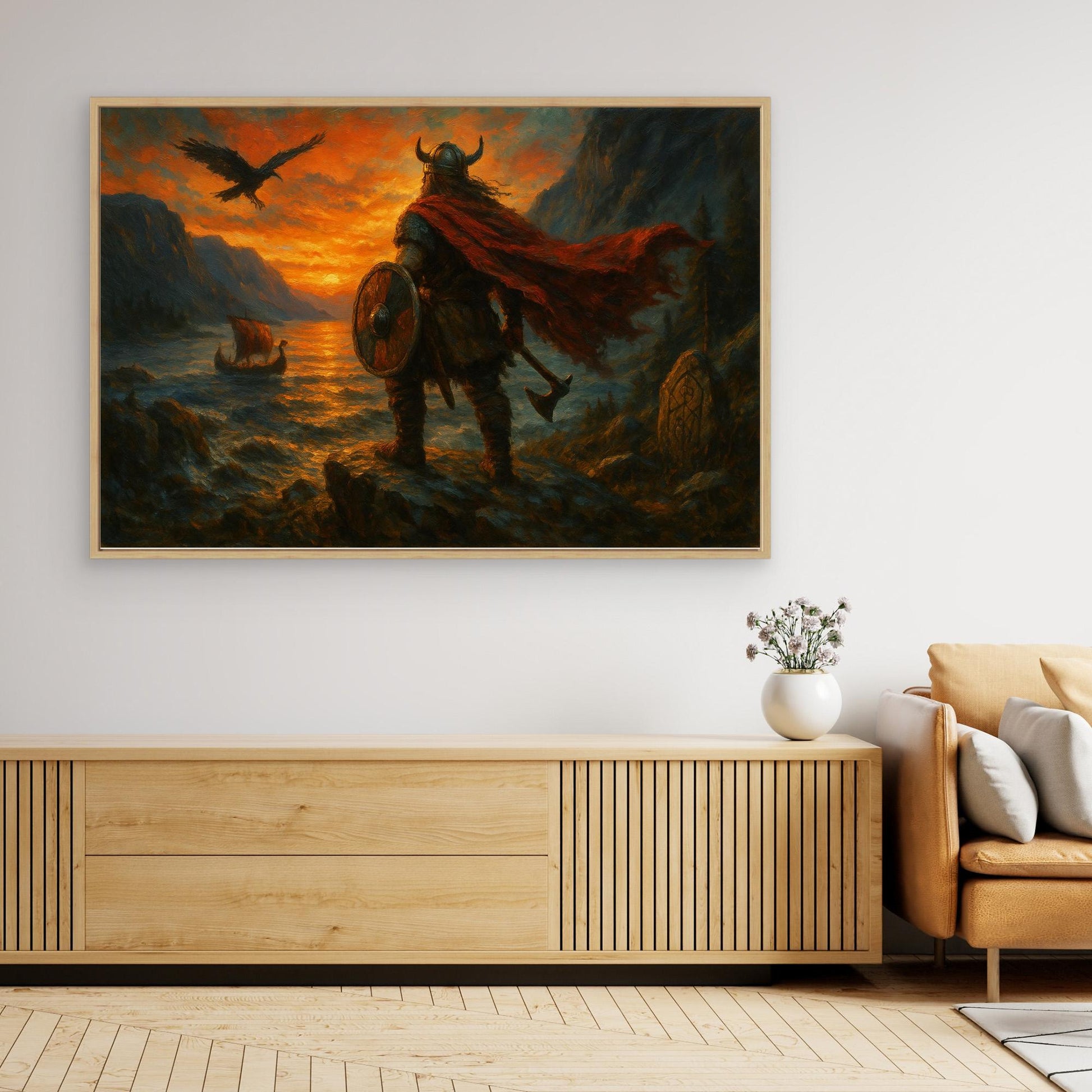 Viking Warrior Sunset Canvas Wall Art