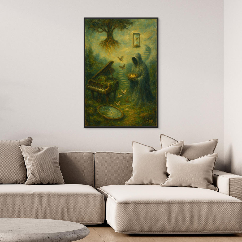 Surreal Canvas Wall Art with Hooded Figure and Piano