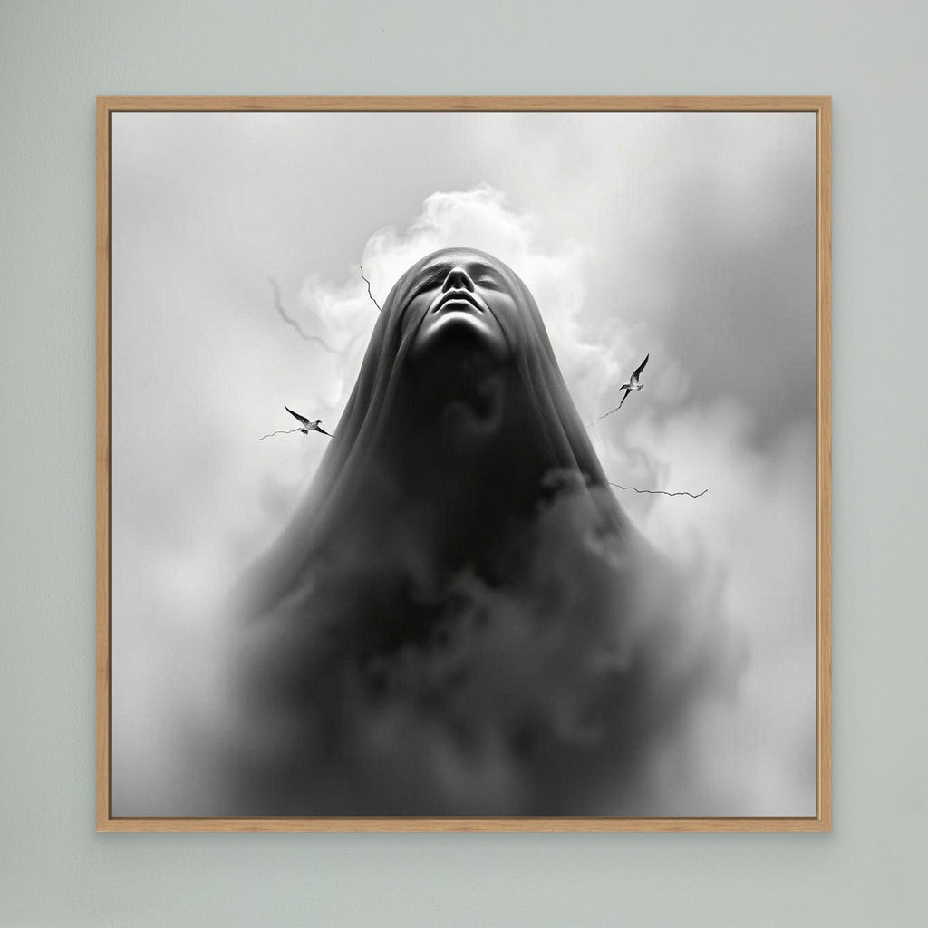 Ascension Through the Storm – Surreal Black and White Canvas Wall Art